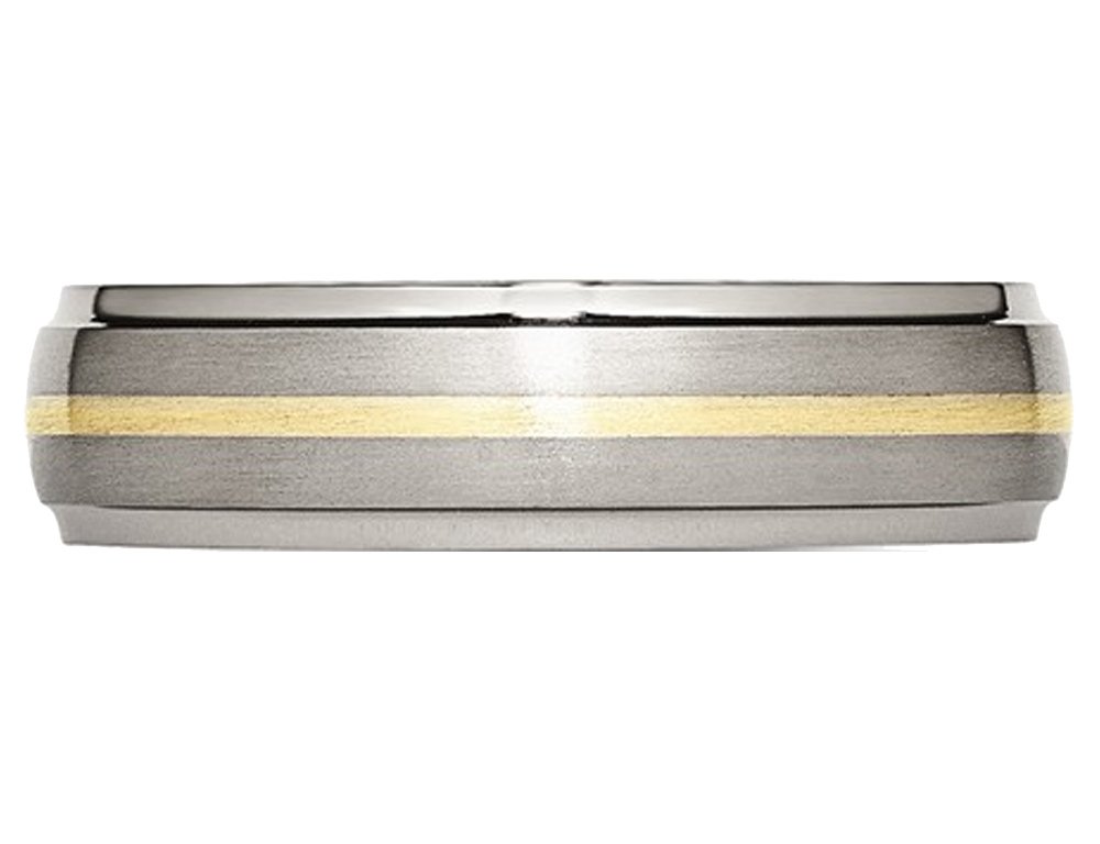14K Yellow Gold Inlay Titanium Brushed Wedding Band Ring for Men & Women - 6mm Ridged Edge Design, Perfect for Anniversaries, Engagements, and Everyday Wear