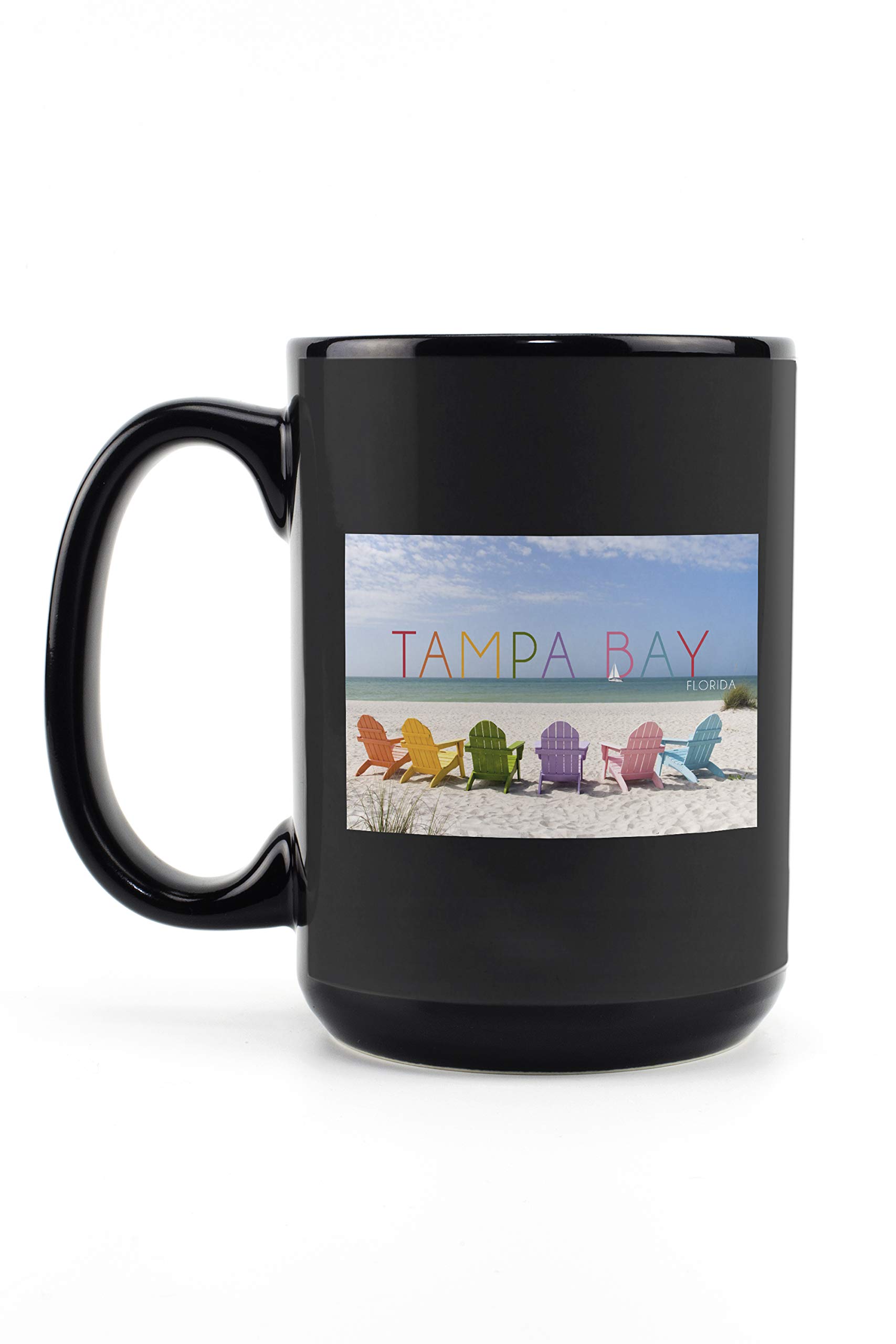 Lantern Press Tampa Bay Florida Beach Chairs Design - 15oz Black Ceramic Coffee Mug & Tea Cup, Dishwasher & Microwave Safe - Perfect for Home, Office & Outdoor Use