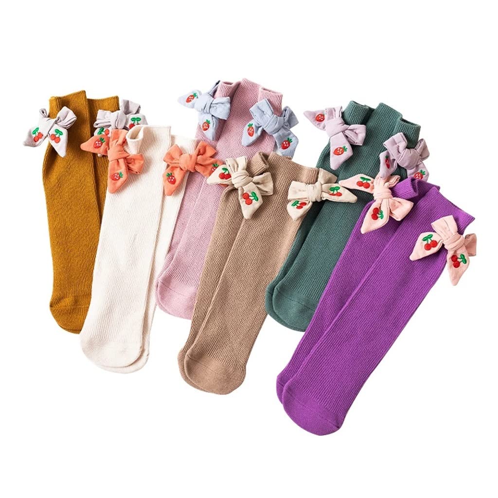 WSSBK Girls' Breathable Mid-Calf Socks with Cheerful Bow Embroidery - Cute & Comfortable Cotton Socks for School, Play & Everyday Wear (One Size, Color A)