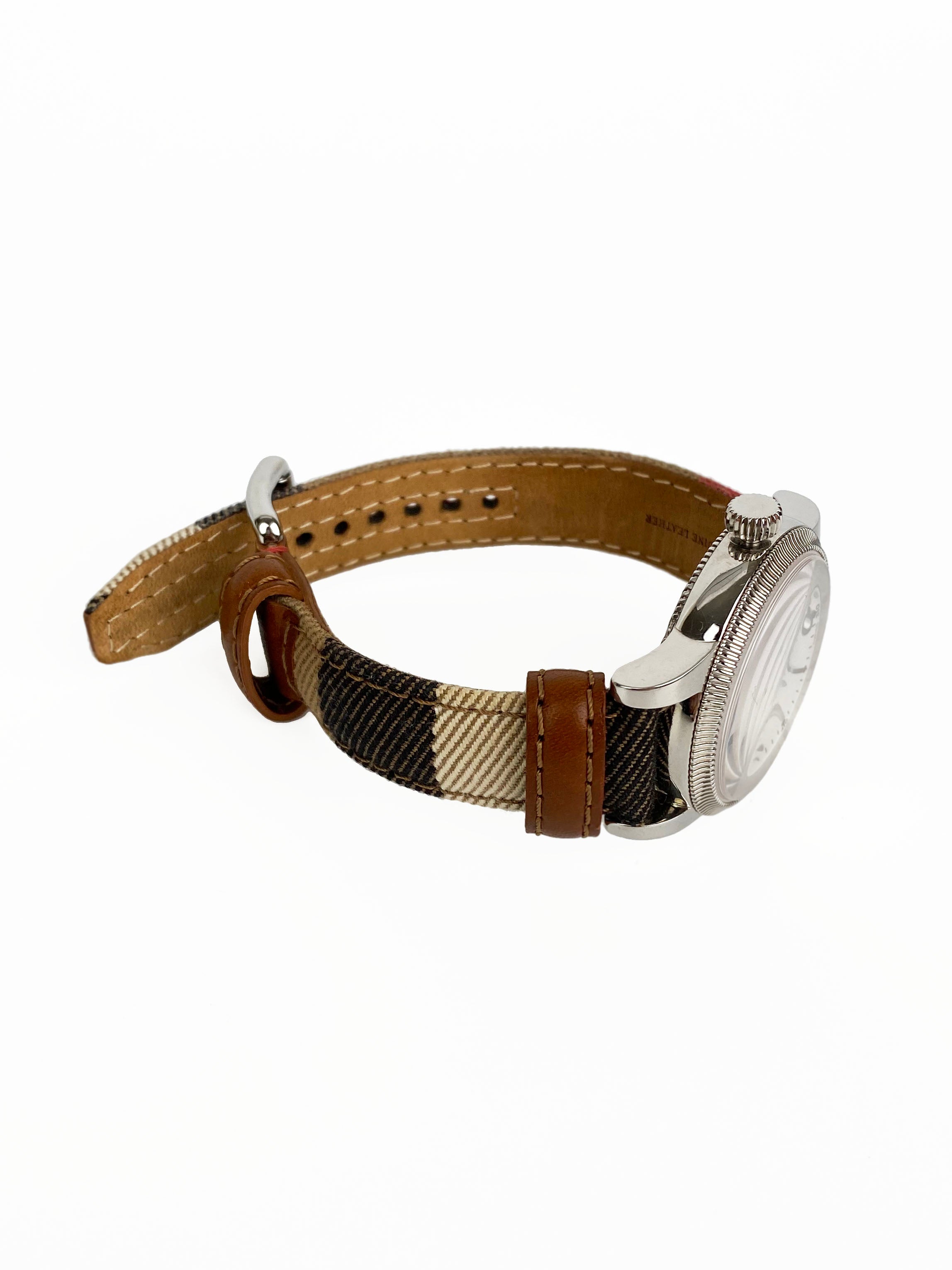 Burberry Silver Dial Check Fabric Watch for Men & Women - Luxury British Fashion Timepiece for Casual & Formal Wear