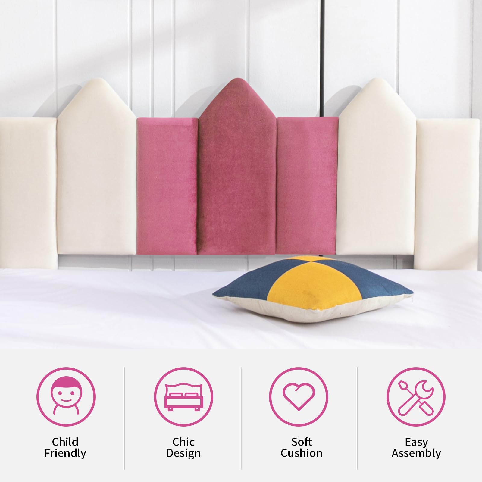 **Full Size Kids Bed Frame with Headboard - Upholstered Platform Bed for Girls & Teens, No Box Spring Needed, Easy Assembly (Pink/White) - Perfect for Bedrooms, Dorms & Playrooms**