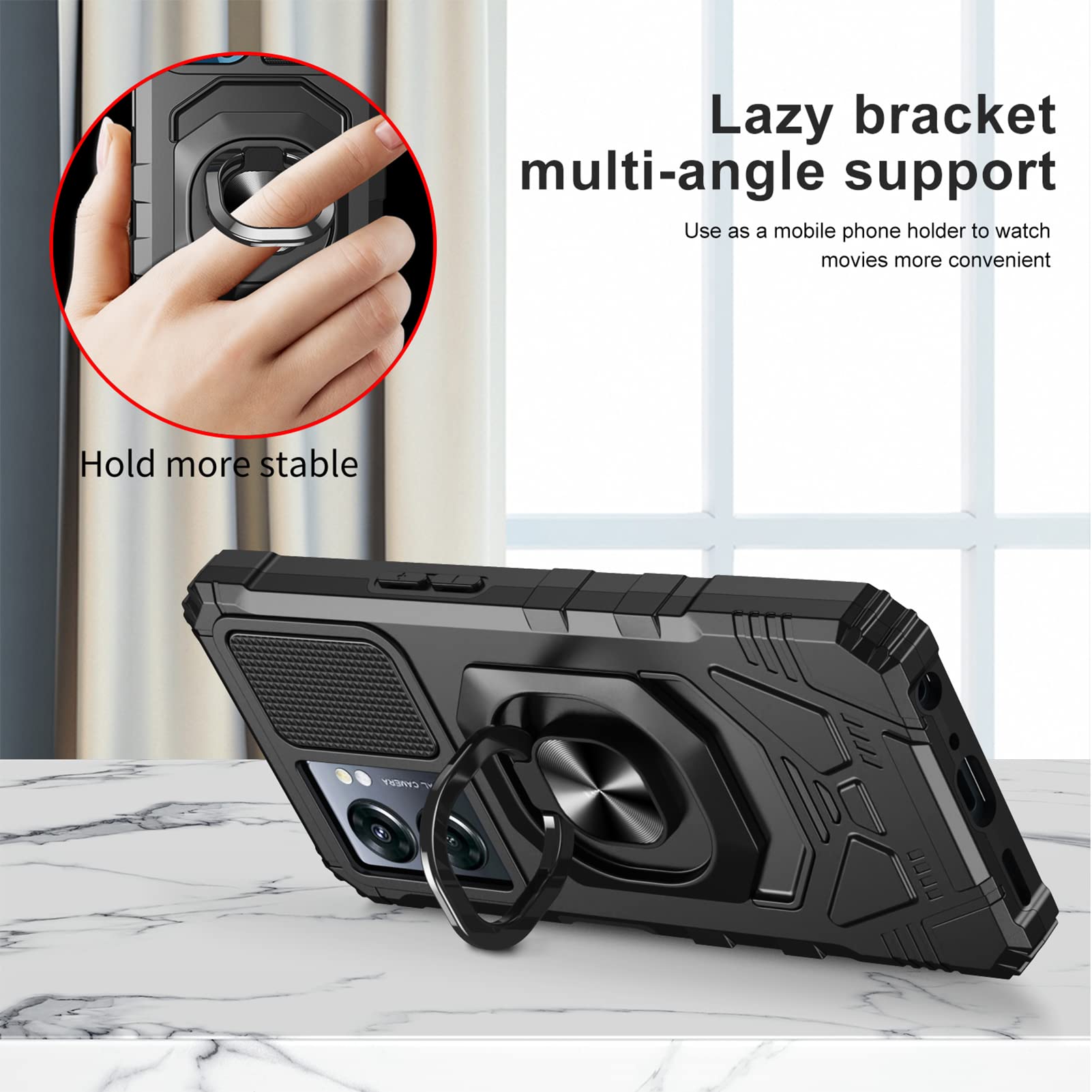 Ailiber Shockproof Case for OnePlus Nord N300 5G - Military Grade Protection with Tempered Glass Screen Protector & Magnetic Ring Kickstand | Perfect for Car Mount, Outdoor Activities & Daily Use - Black
