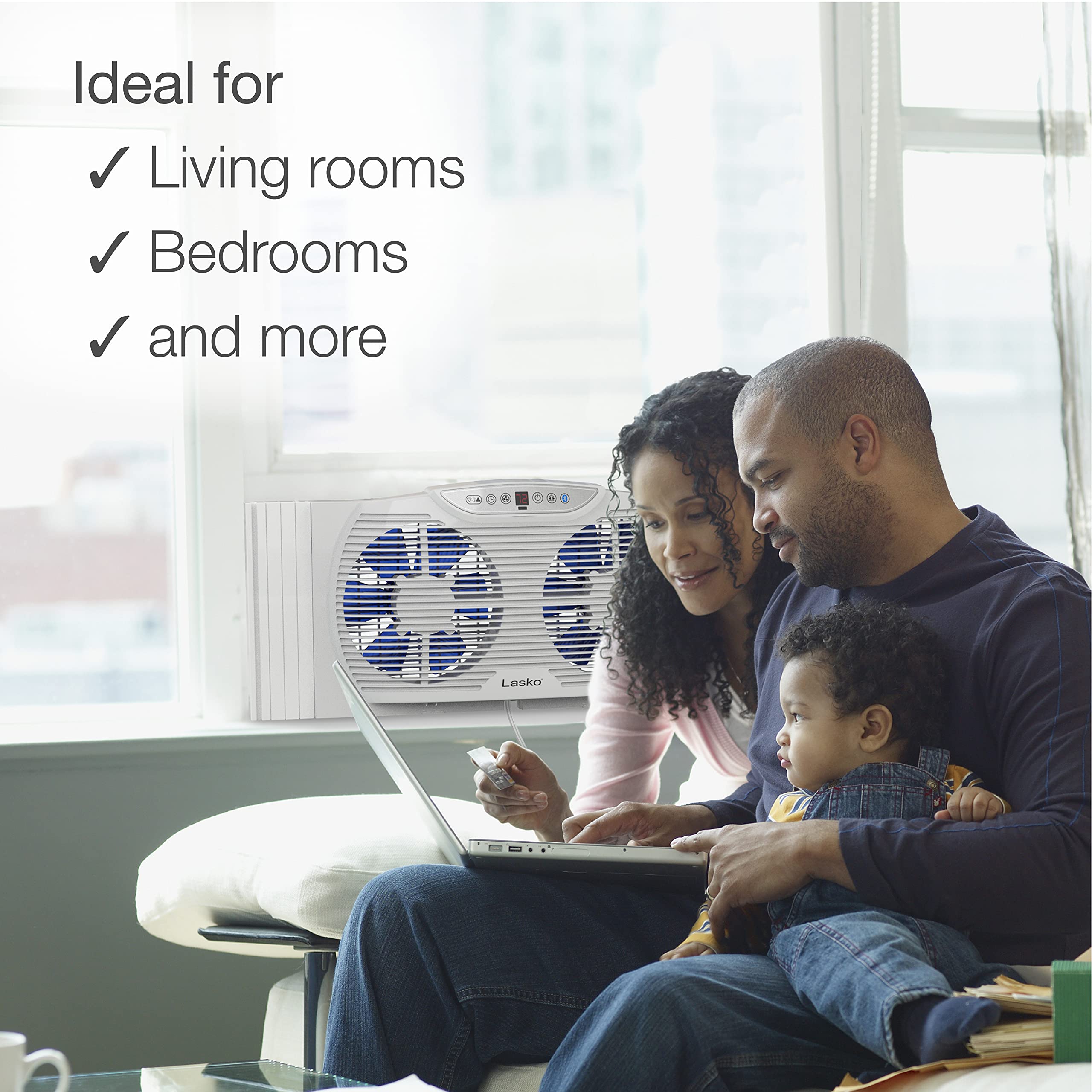 Lasko W09560 Bluetooth Twin 9-Inch Smart Window Fan with Reversible Motors, Thermostat & Timer - White | Perfect for Bedroom Cooling & Home Ventilation | Energy Efficient Indoor Air Circulation for Summer & Year-Round Comfort