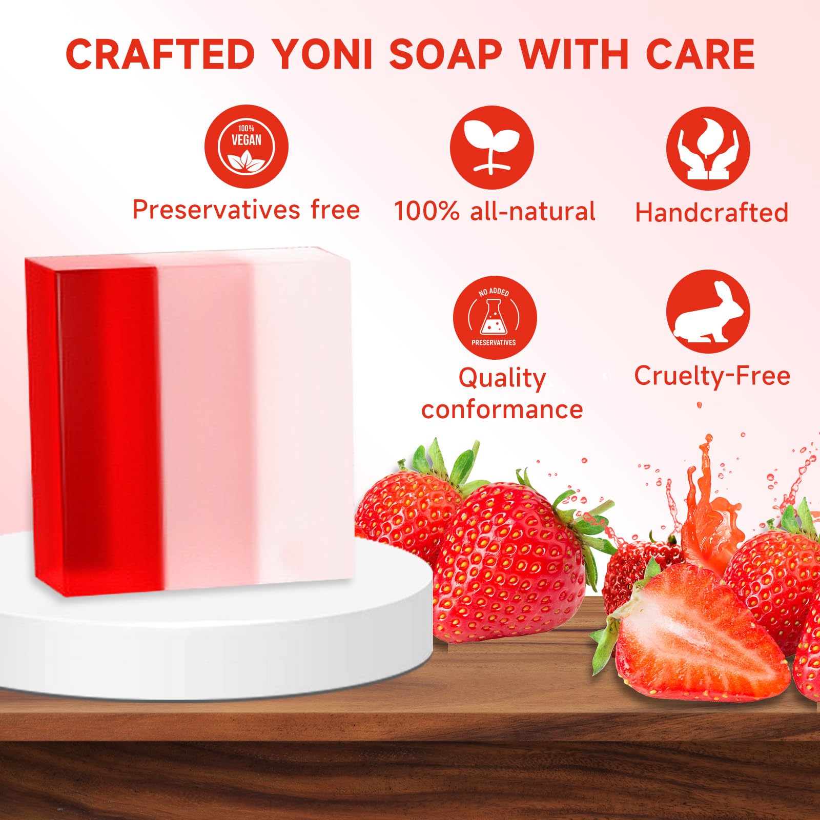 Organic Yoni Soap Bar 3-Pack - pH Balanced Feminine Wash for Women, Natural Vaginal Deodorant & Body Wash with Strawberry Scent | Handmade Intimate Soap for Gentle Cleansing & Odor Control | Perfect for Daily Hygiene, Post-Workout Refresh & Sensitive Skin Care