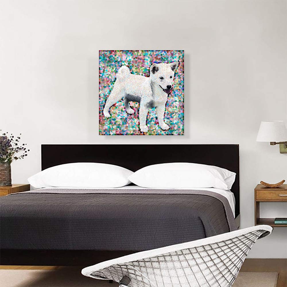 Vibrant Shiba Inu Dog Breed Polka Dot Canvas Art Print - Framed Wall Decor Painting for Living Room, Bedroom & Office - 26x26 Inch Stretched Giclee Poster (1.5