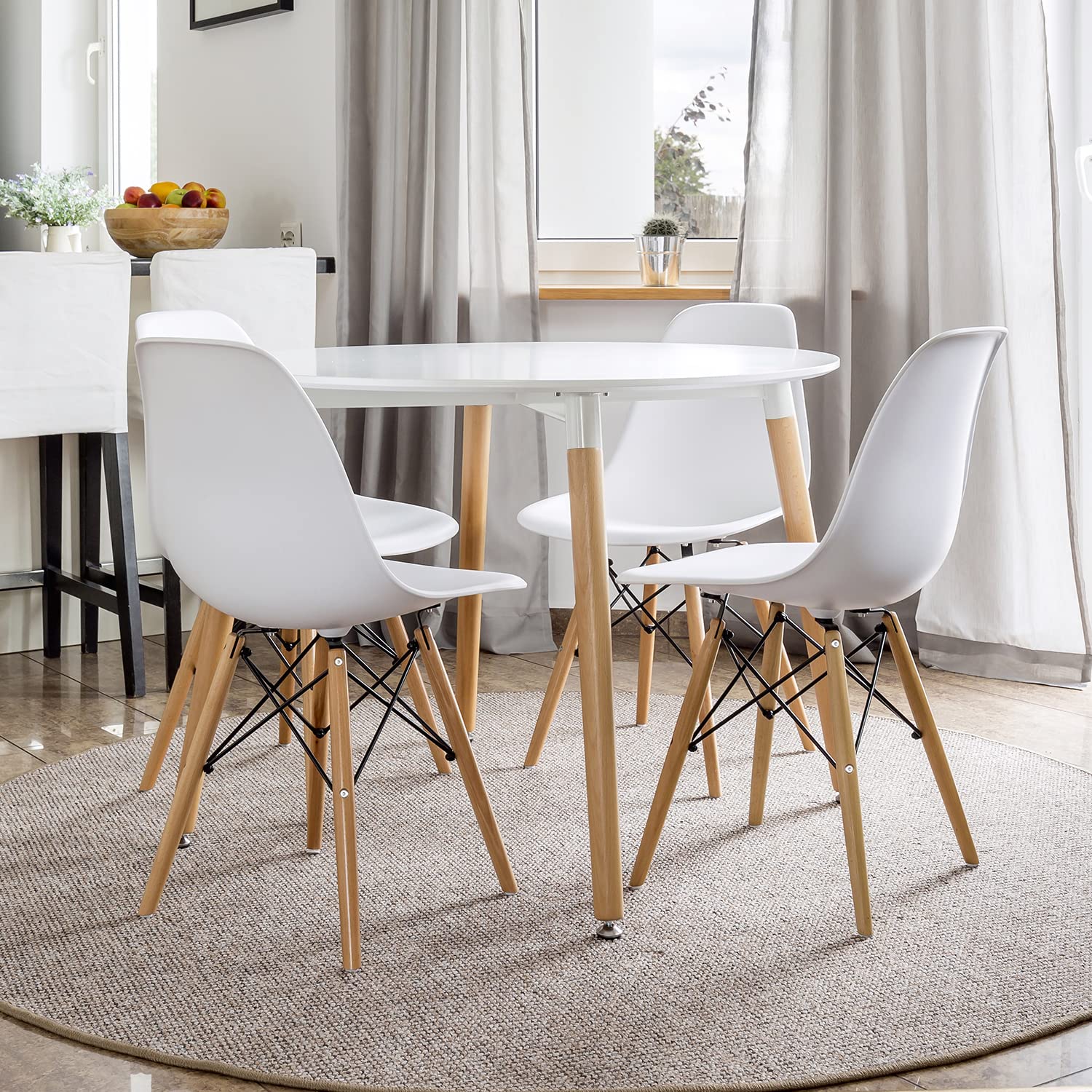 ZENY Modern Dining Chair Set of 4 - Mid Century DSW Style Wooden Leg Chairs | Plastic Shell Lounge Side Chairs for Kitchen, Dining Room, Bedroom & Living Room | Perfect for Home Decor, Restaurant, Cafe & Office Use