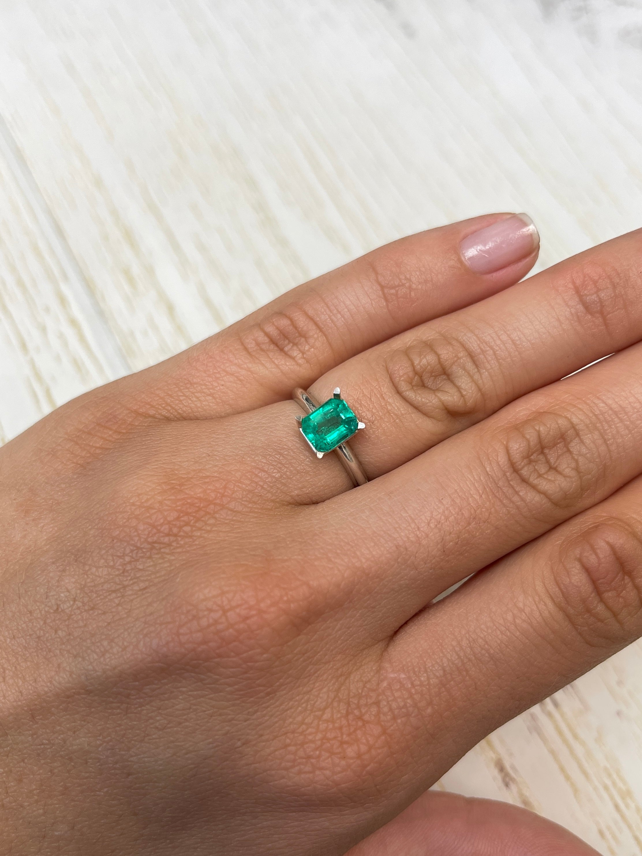 1.69 & 1.30 Carat Bluish Green Loose Colombian Emeralds - 7.5x6mm Emerald Cut Gemstones for Jewelry Making & Engagement Rings