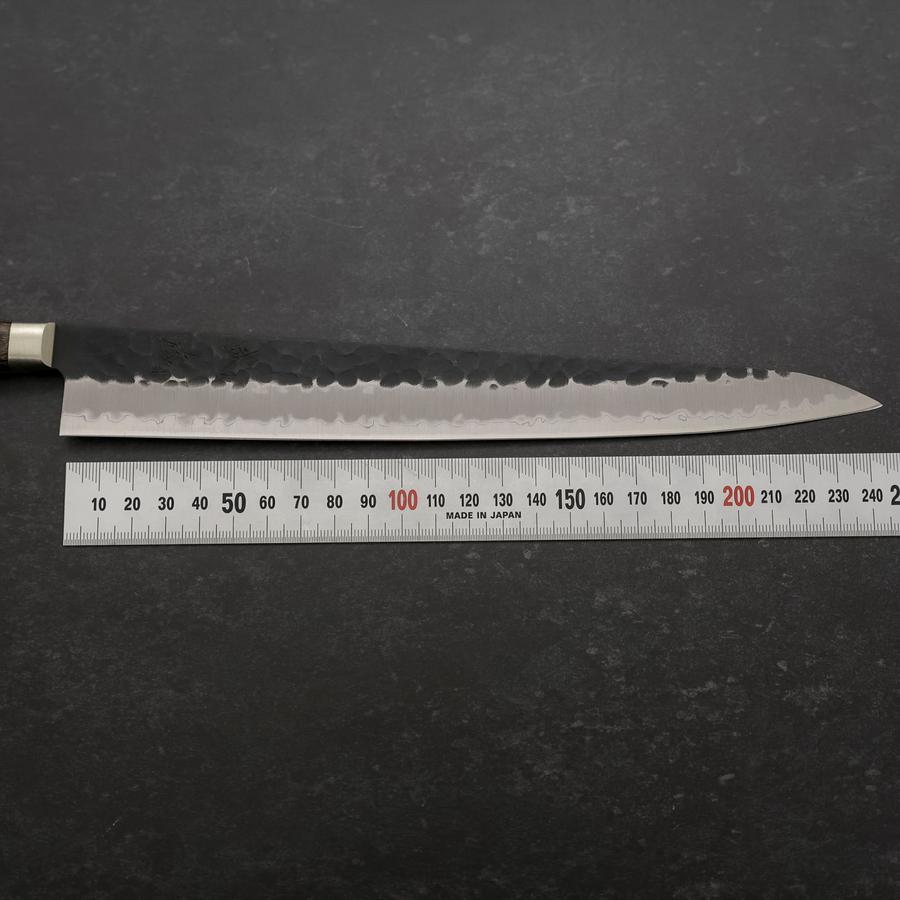 Premium 240mm Sujihiki Japanese Knife - Stainless Clad Blue Super Steel, Kurouchi Tsuchime Finish with Western Brown Handle - Perfect for Slicing Sashimi, Meat & Sushi Preparation