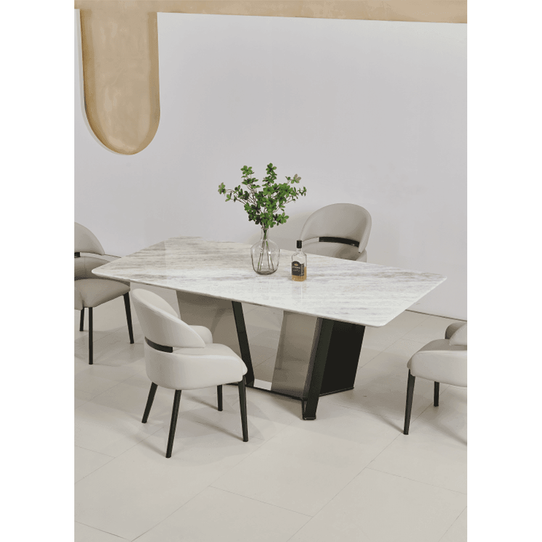 Premium Sintered Stone Dining Table - Durable & Scratch-Resistant - Modern Kitchen & Dining Room Furniture for Family Gatherings & Entertaining Guests