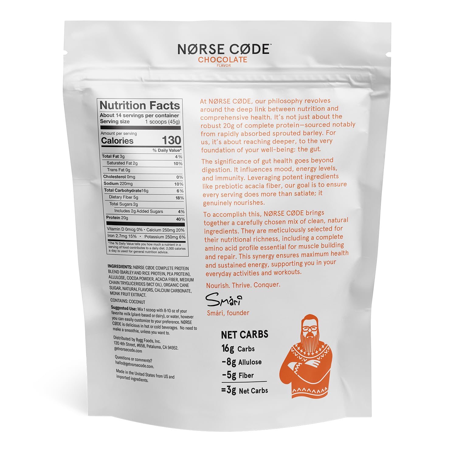 Plant-Based Chocolate Protein Powder - 20g Vegan Protein, Keto-Friendly, Dairy-Free, Low Sugar, High Fiber with Upcycled Barley, Rice & Pea Protein - 1.39lb (14 Servings) - Perfect for Post-Workout Recovery, Smoothies & Healthy Baking