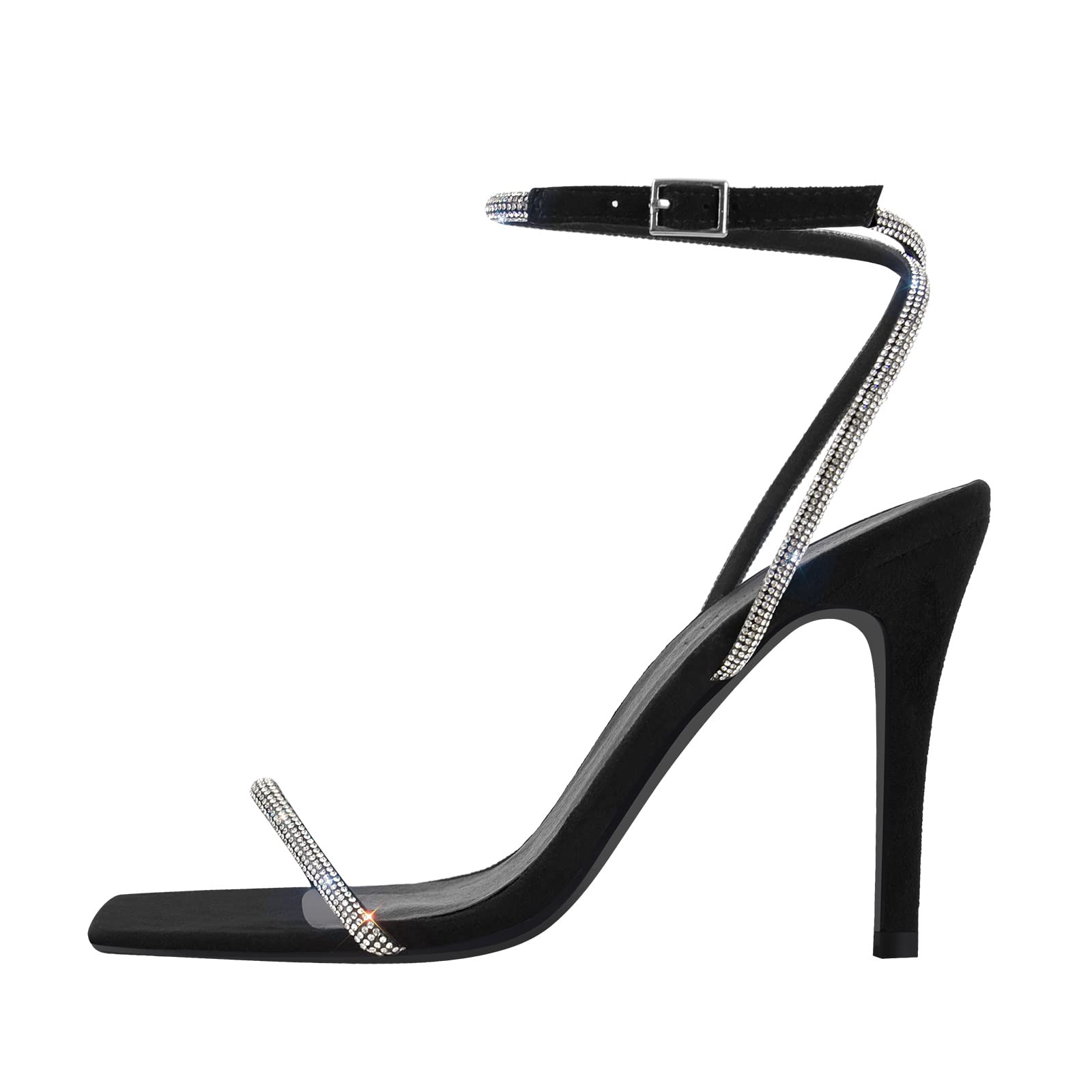 LISHAN Women's Square Toe Heeled Sandals with Diamante Straps - Comfortable High Heel Dress Shoes for Wedding, Party & Evening Occasions