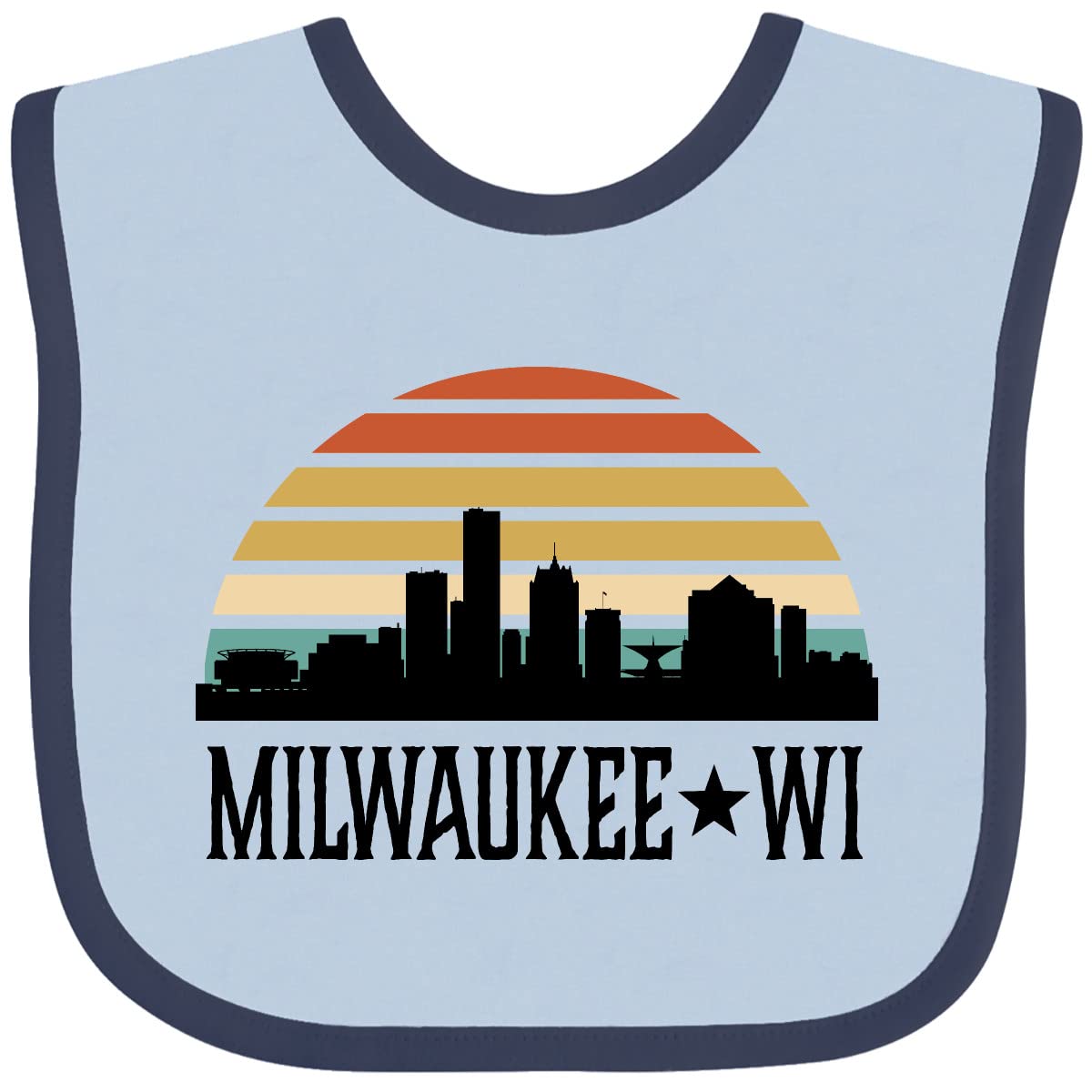 Inktastic Milwaukee Wisconsin Skyline Retro Sunset Baby Bib - Soft Cotton Drool Bib for Infants & Toddlers - Perfect for Feeding, Teething, and Everyday Use