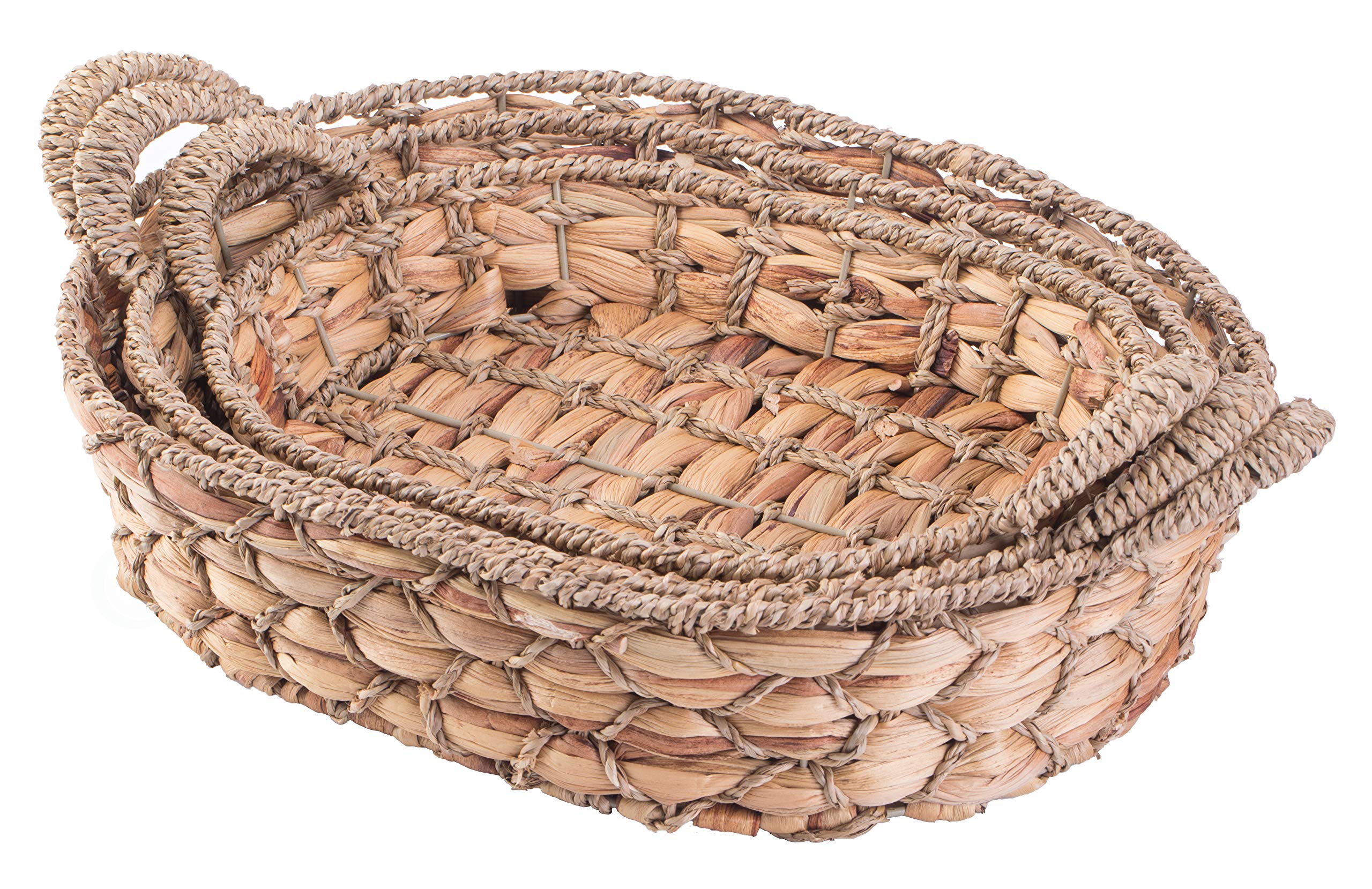Eco-Friendly Seagrass Fruit Bread Basket Tray with Handles - Set of 3 for Kitchen, Dining Table & Picnic Storage | Natural Woven Bread Holder for Fruits, Pastries & Home Decor