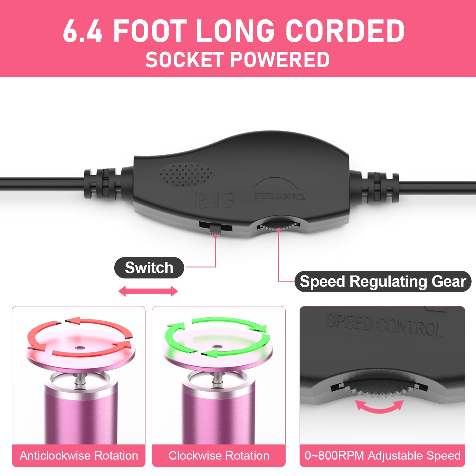 Electric Callus Remover for Feet - Adjustable Speed 0-800 RPM, Rechargeable Foot File with 70 Replacement Sandpaper Discs, Professional Pedicure Tool for Dead Cracked Skin & Calluses Removal - Perfect for Home Spa, Salon & Travel (Pink)