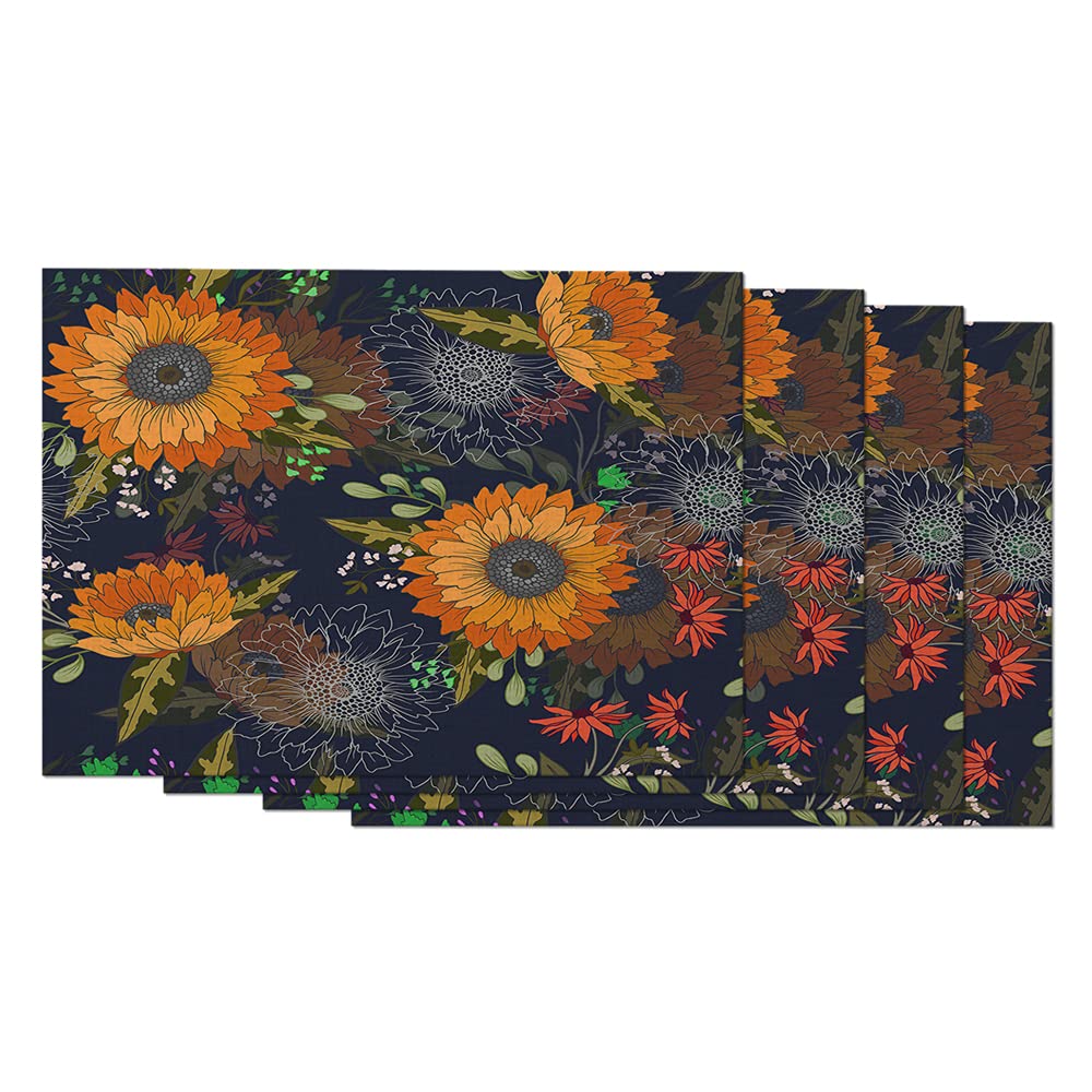 Vintage Sunflower & Wildflower Placemats Set of 4 - 12x18 Inch Cotton Linen Table Mats for Dining Room, Farmhouse Decor, Kitchen & Home Decorations - Perfect for Spring Tablescapes, Brunch Parties & Farmhouse Style Dining