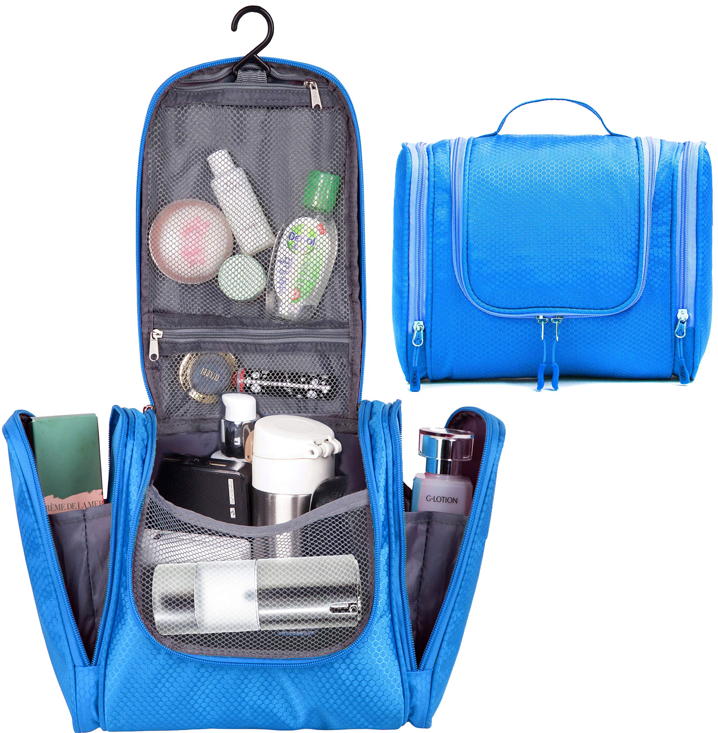 Waterproof Hanging Travel Toiletry Bag for Women & Men - Large Bathroom Organizer with Multiple Pockets | Perfect for Makeup, Shampoo & Toiletries Storage | Ideal for Air Travel, Camping & Gym (Blue)
