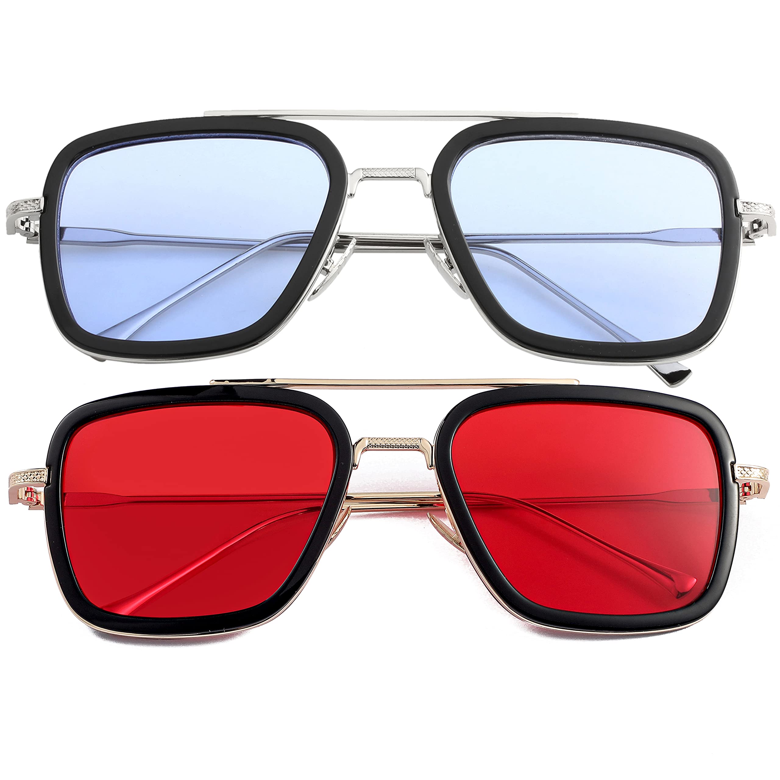 Tony Stark Polarized Sunglasses for Men & Women - Vintage Square Metal Frame Sunglasses with Iron Man & Spider-Man Design - Perfect for Driving, Outdoor Sports & Cosplay