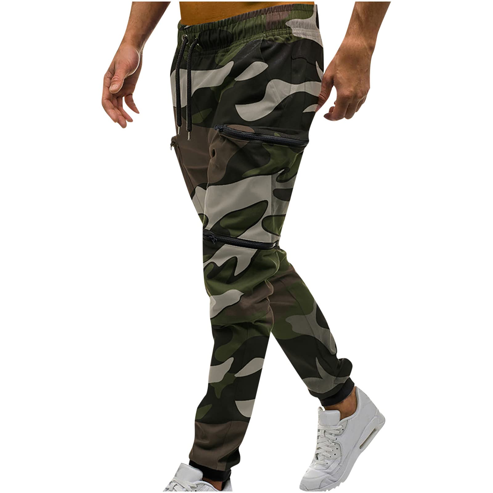 **Men's Striped Cargo Pants with Belt Placket & Zipper Decoration - Stylish Small Foot Trousers with Pockets - Casual Wear for Street Fashion & Outdoor Adventures**