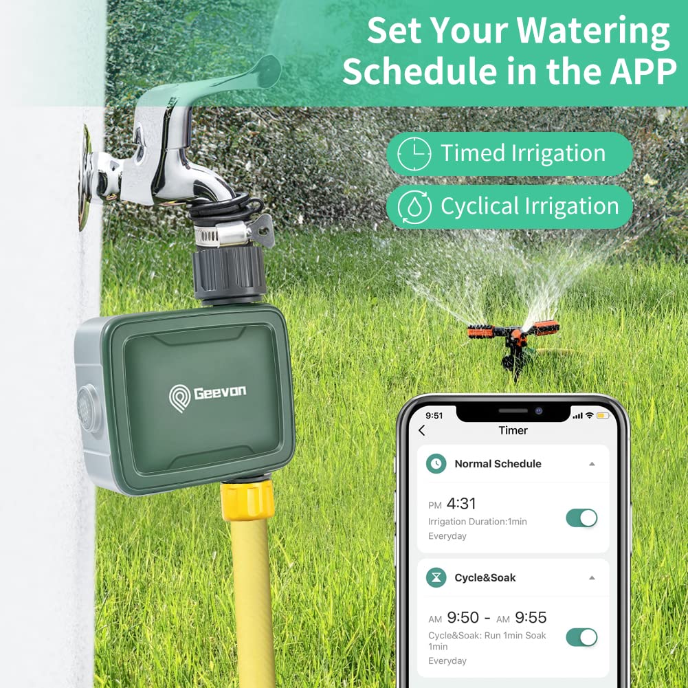 Geevon Smart Bluetooth Sprinkler Timer with Brass Inlet & Metal Thread - Wireless Water Timer for Garden, Lawn, RV Tank Filling & Nozzle Sprayer | APP Controlled Irrigation System for Efficient Watering & Outdoor Use