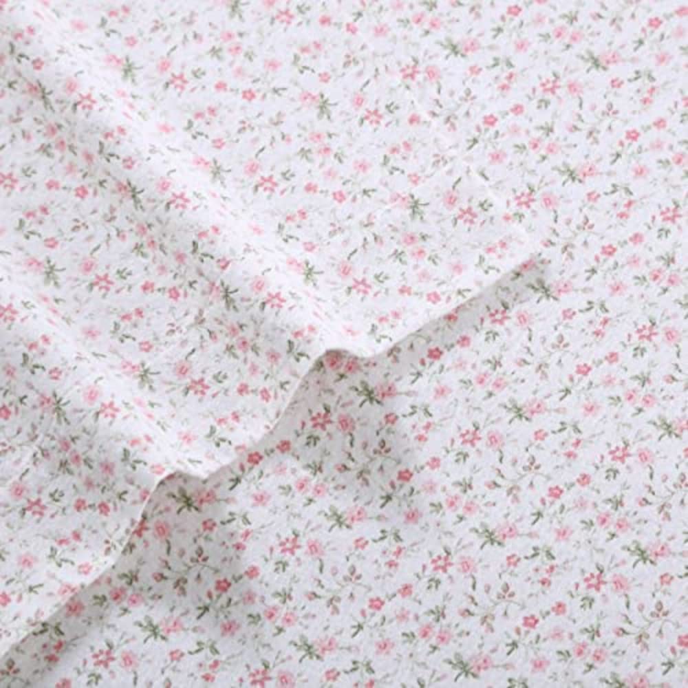 Laura Ashley Home - 4-Piece King Size Cotton Flannel Bedding Set | Ultra Soft Brushed Finish | Evie Pink/Green/White Pattern | Warm & Cozy Winter Sheets for Cold Nights | Perfect for Master Bedroom & Guest Room Comfort