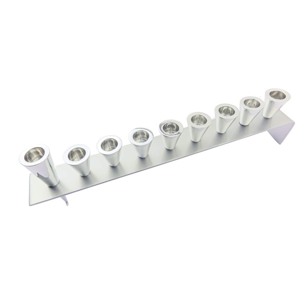 Hanukkah Menorah - 9 Branch Silver Metal Hanukkiyah with Cones Candles Holder - Judaica Holiday Decor for Home, Synagogue & Gift Giving | HMK-1