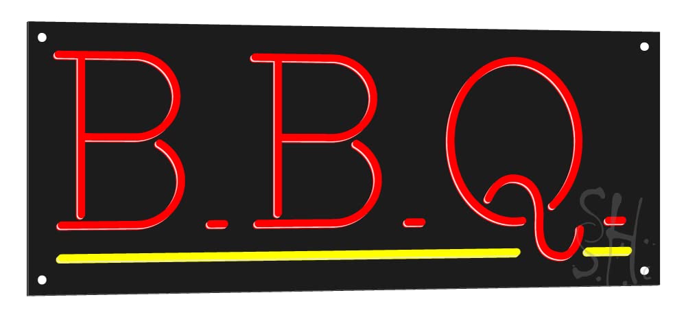 Red BBQ Yellow Line LED Neon Sign 10x24 Inches - Black Square Cut Acrylic Backing with Dimmer - Bright Premium Indoor Neon Light for Restaurants, Bars, and Home Decor - Perfect for Window Display, Wall Art, and Party Lighting