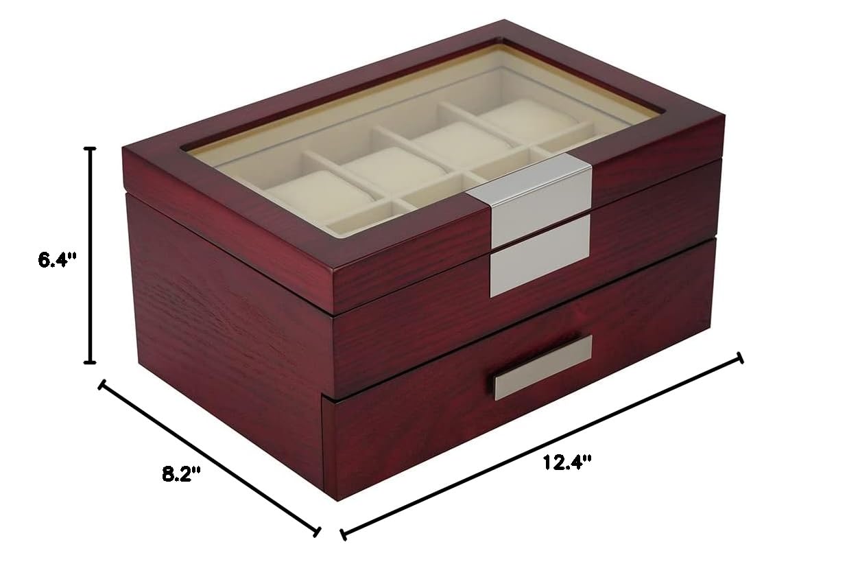 Arolly 20-Slot Wooden Watch Display Case with Glass Top - Luxury Jewelry Storage Box & Organizer for Men & Women - Perfect for Watch Collections, Jewelry Display, and Home Decor