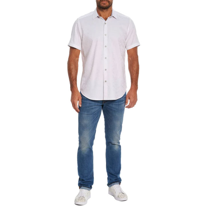 Robert Graham Highland Short Sleeve Classic Fit Sport Shirt for Men - Premium Cotton Casual Button Down Shirt in White | Perfect for Golf, Business Casual & Summer Outings