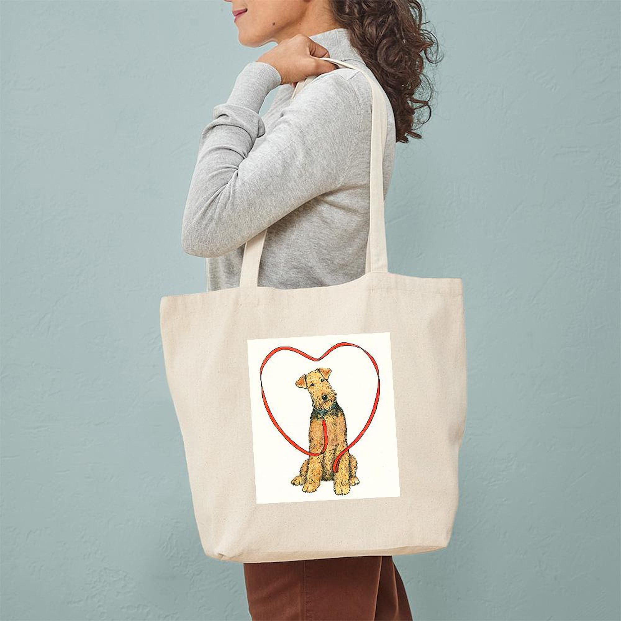 Love Your Airedale Tote Bag - Natural Canvas Reusable Shopping Bag for Dog Lovers | Eco-Friendly Grocery Tote, Beach Bag & Pet Owner Gift