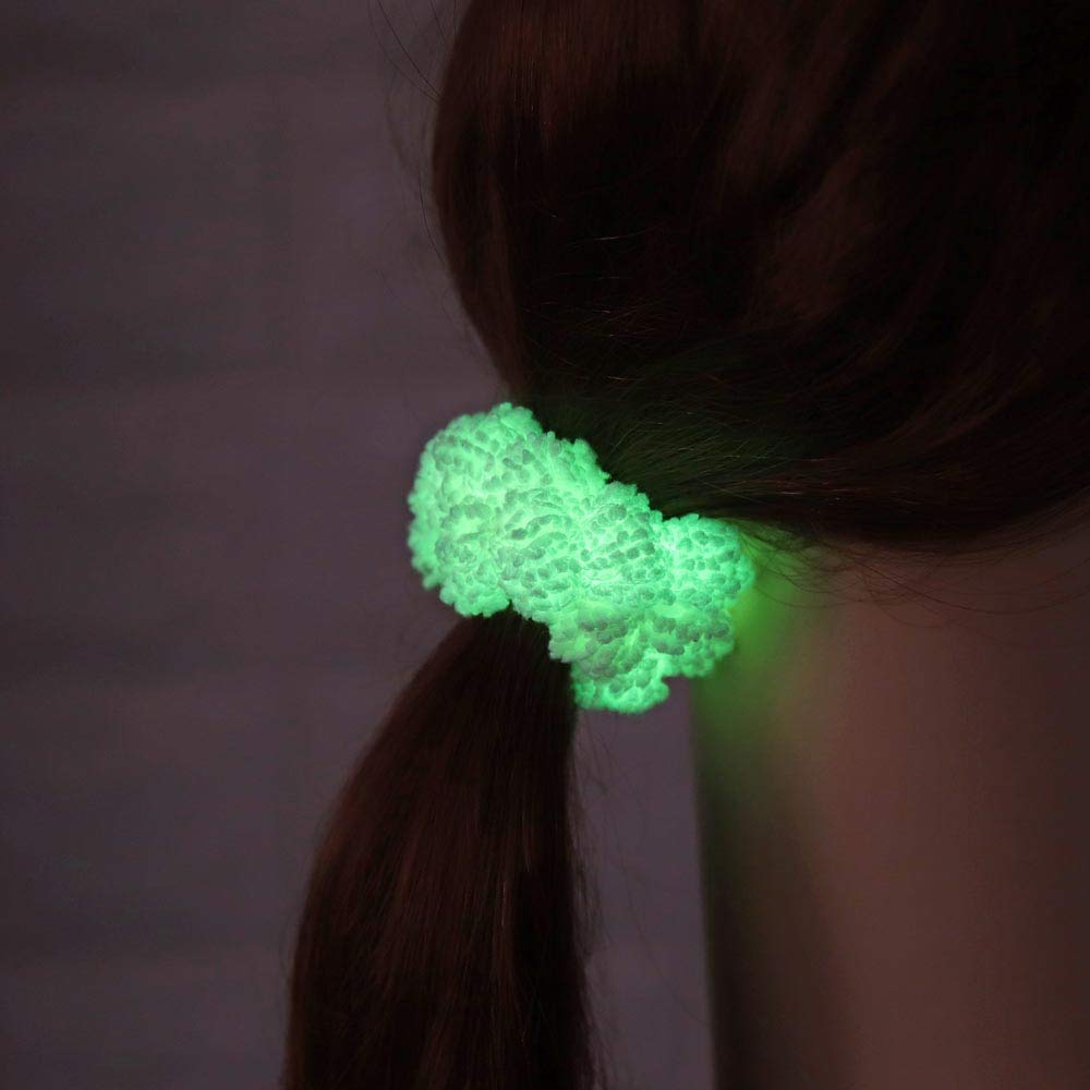 15pcs Glow in the Dark Hair Scrunchies - Soft Chenille Elastic Hair Ties for Women & Girls - Stretchy Ponytail Holders for Workout, Yoga, Sleep & Everyday Use
