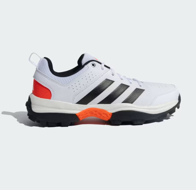 Adidas Crinu 24 M Cricket Shoes for Men - Cloud White/Core Black/Solar Red/Off White - Lightweight Performance Footwear for Cricket Matches & Training