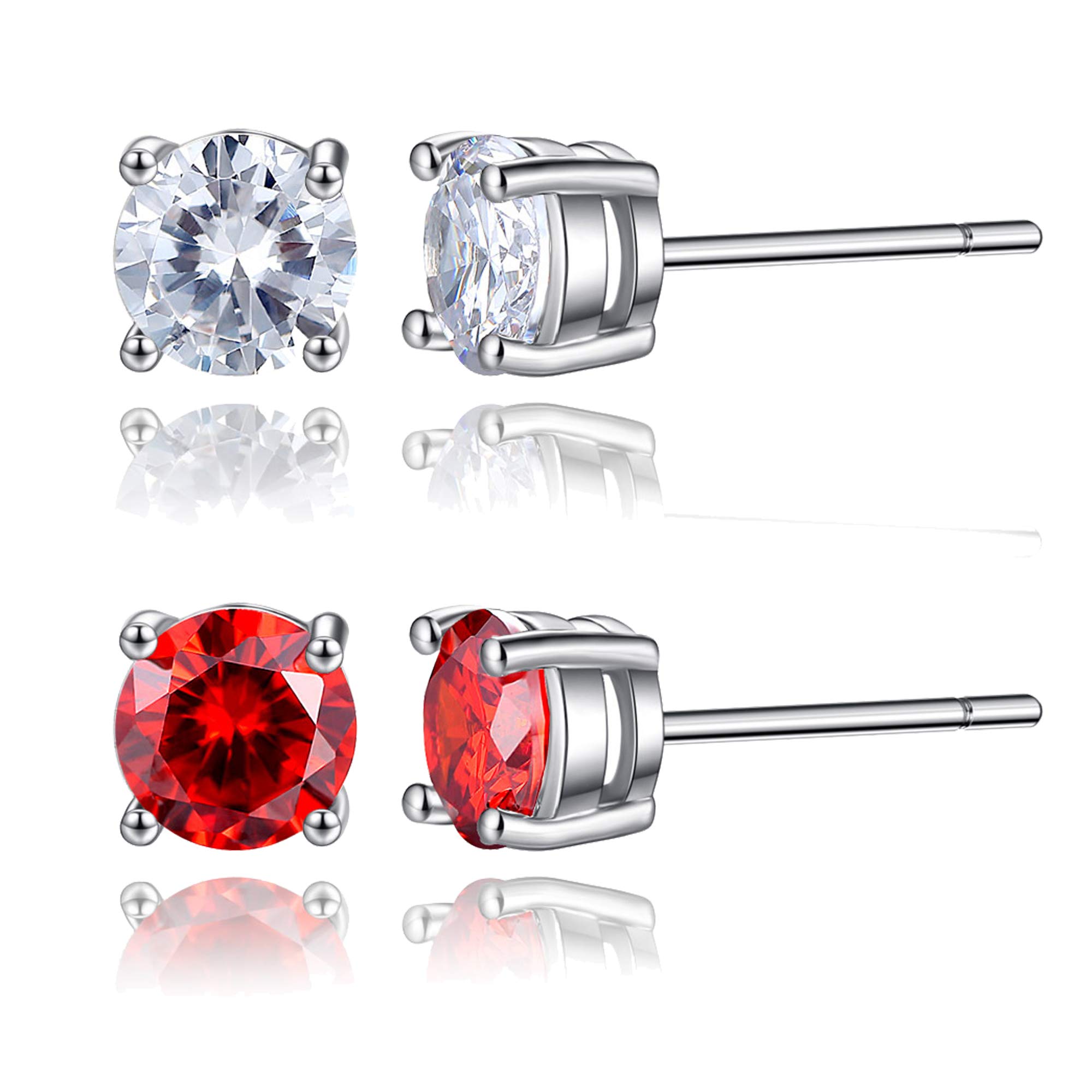 Osemind CZ Stud Earrings for Women - Genuine Garnet & Ruby Stud Earrings with Diamond Solitaire - Perfect for Weddings, Parties & Everyday Elegance