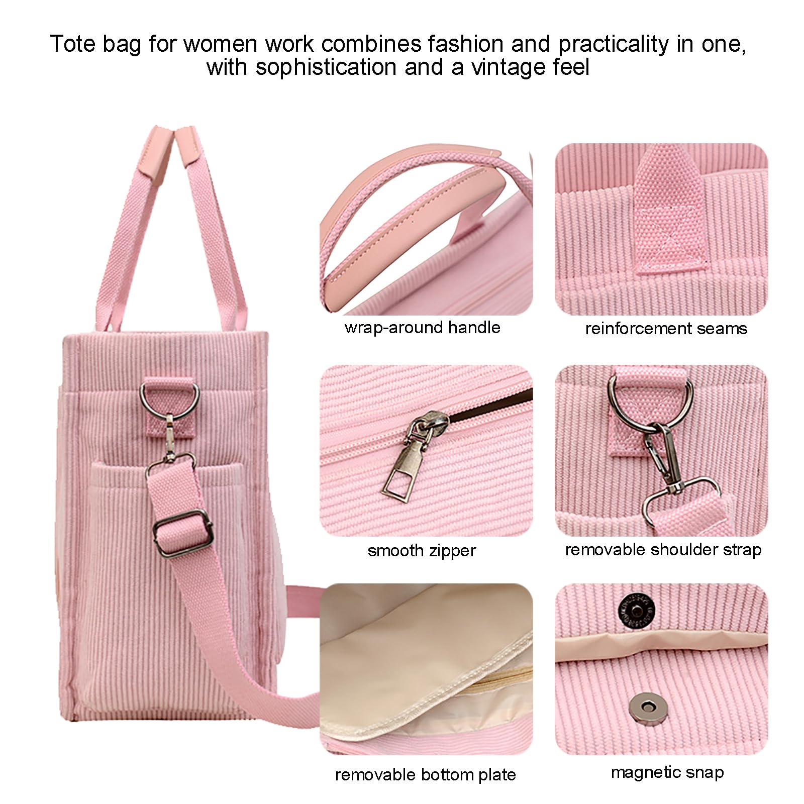 Stylish Women's Corduroy Tote Bag with Multiple Pockets - Crossbody Shoulder Purse for Work, Travel & Everyday Use | Durable & Spacious Organizer Handbag