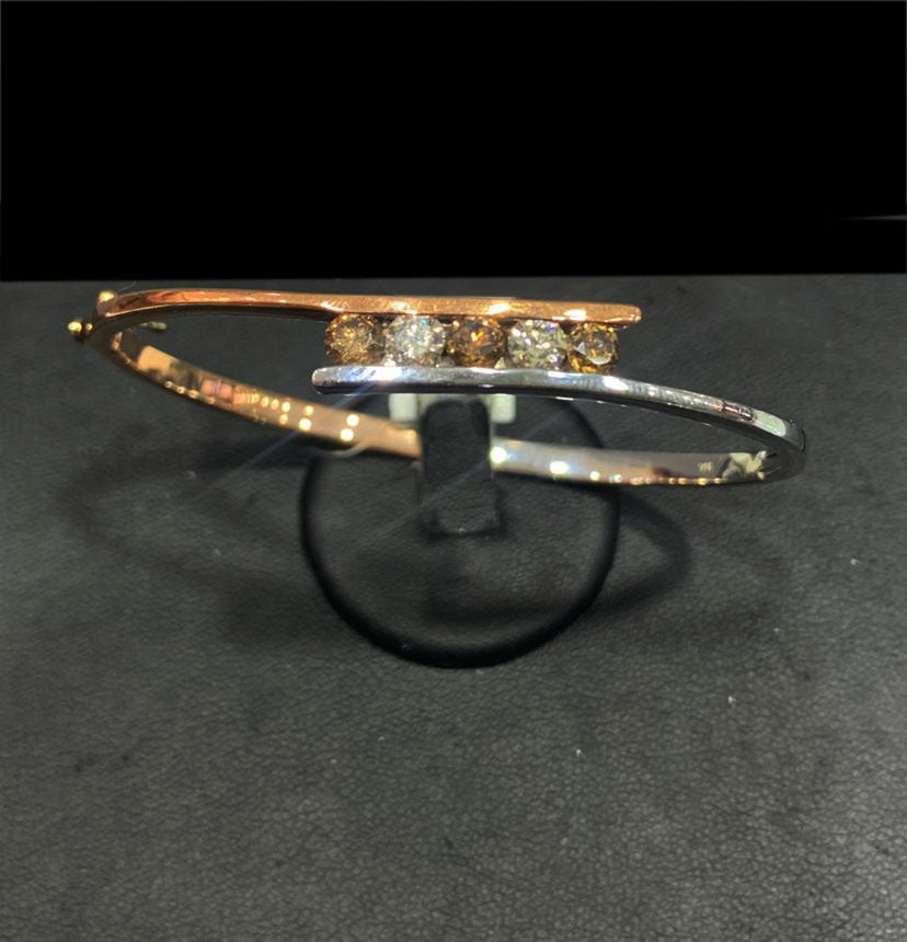 14K Two-Tone Chocolate Diamond Bangle Bracelet for Women - Elegant Stackable Jewelry Gift for Anniversary, Wedding & Special Occasions