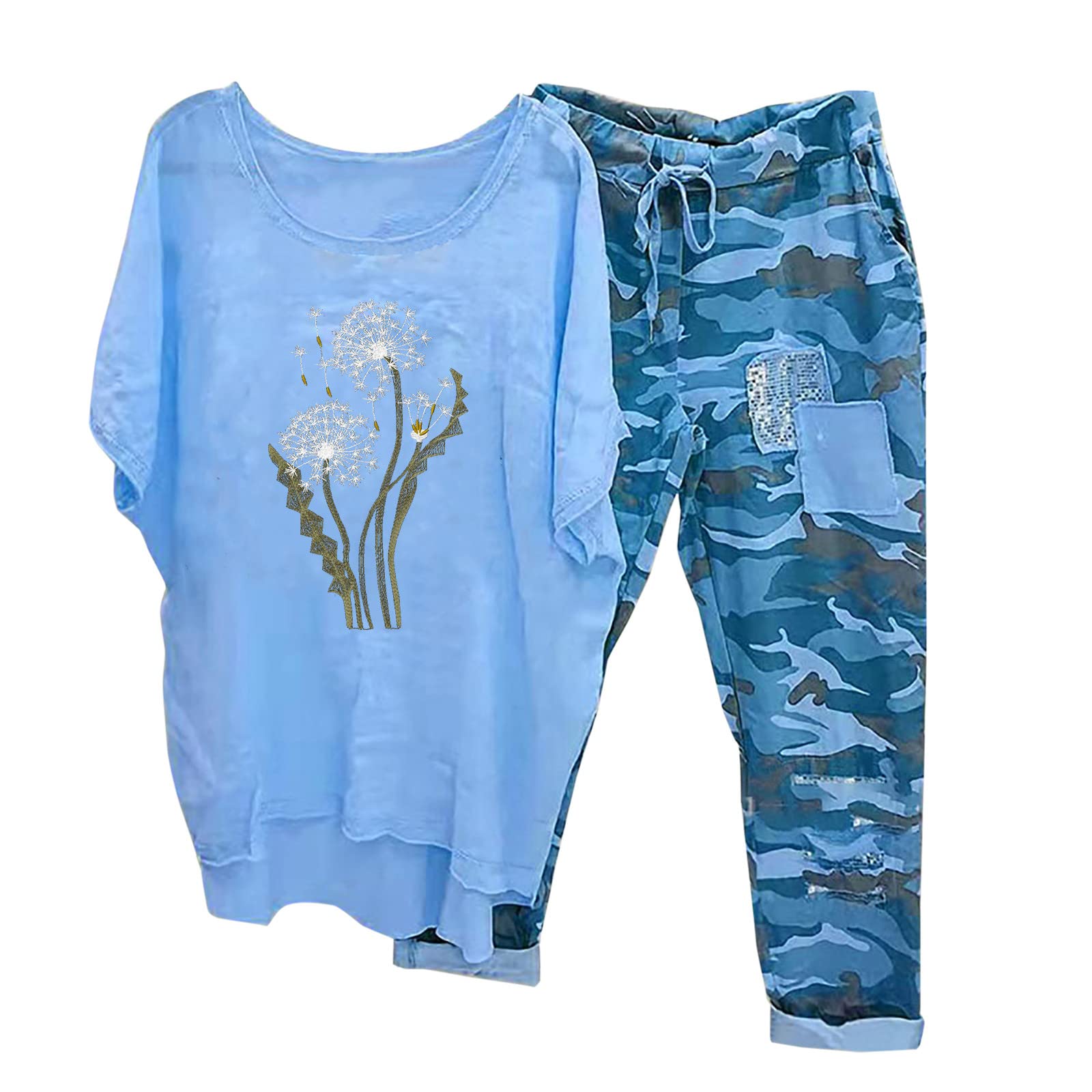 Oelaio Women's 2-Piece Lounge Set - Soft Cotton Casual Pajama & Pants Matching Outfit for Fall | Plus Size Comfort Wear for Home, Sleep & Relaxation