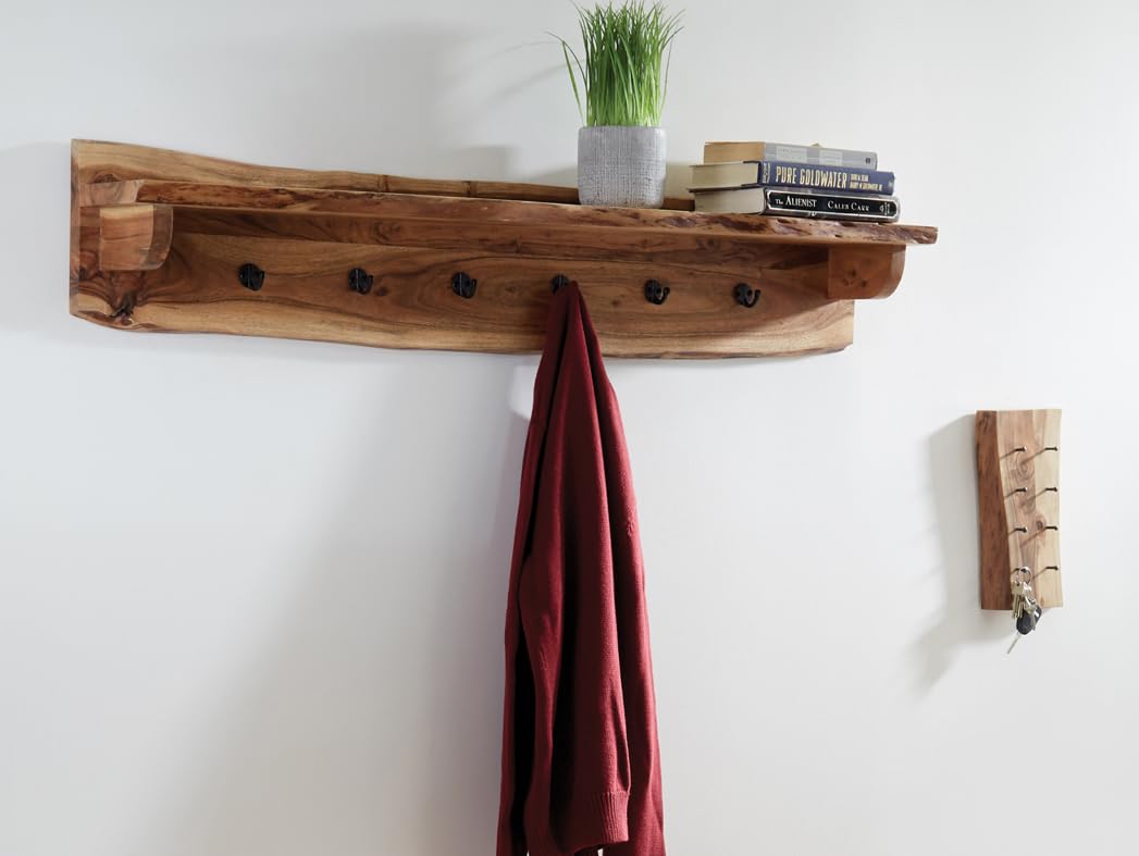 Alpine 36 Inch Live Edge Natural Wood Fireplace Mantel Shelf with Brackets - Handcrafted Rustic Wooden Shelf with Unique Knots & Cracks, Clear Finish - Perfect for Living Room, Cabin, or Farmhouse Decor to Display Photos, Candles & Home Accessories