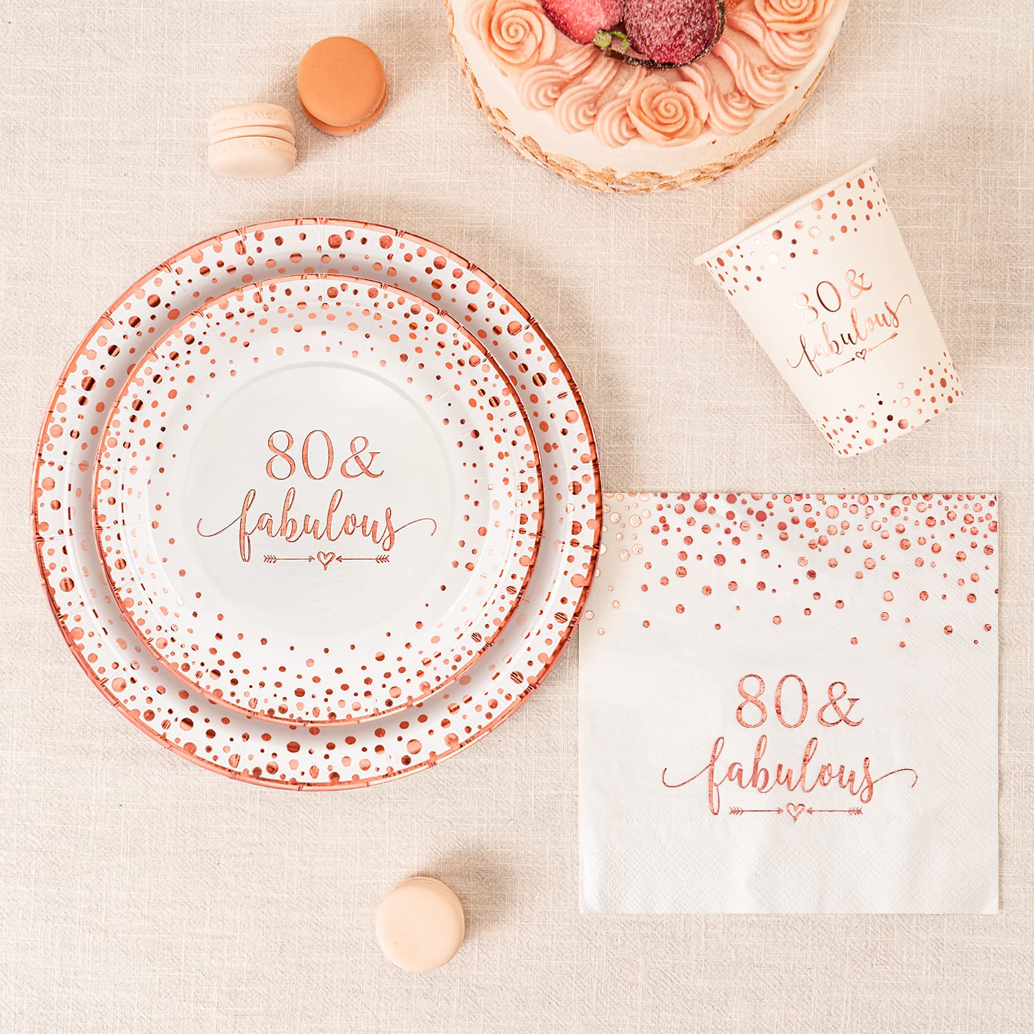 Elegant Rose Gold Foil 80th Birthday Party Supplies Set - 24-Piece Disposable Tableware (9