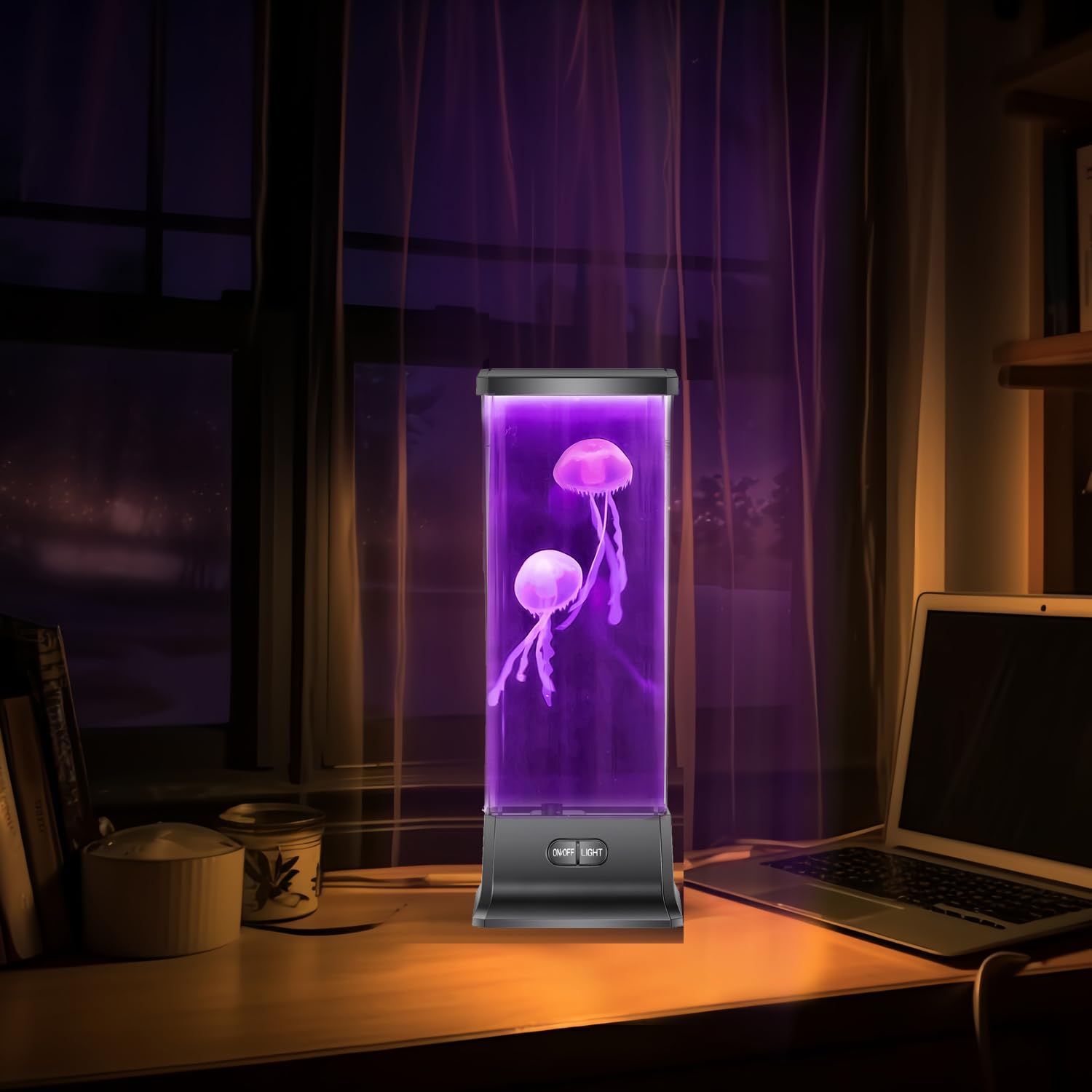 CALOVER Electric Jellyfish Tank Night Light - USB Powered Mood Lamp for Kids, Men, Women, Friends & Family - Unique Home, Office, Bedroom Decor - Perfect for Relaxation, Meditation & Nighttime Ambiance
