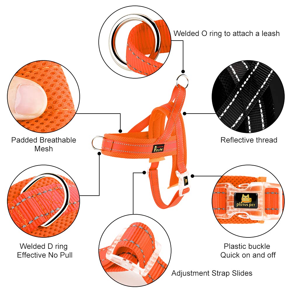 Plutus Pet No Pull Dog Harness - Breathable Mesh Padded, Adjustable Reflective Escape Proof Vest for Small Medium Large Dogs (XS, Orange) - Perfect for Walking, Running, Hiking & Outdoor Adventures