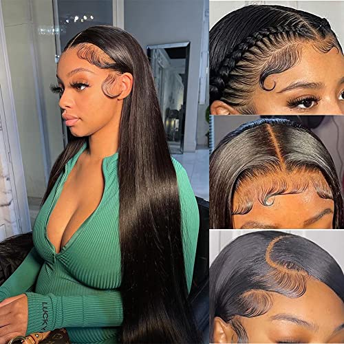 HD Lace Front Wigs Human Hair - 13x4 Straight Lace Frontal Wig with Baby Hair | 180% Density Natural Hairline | Black Women's Virgin Hair Wig for Daily Wear & Special Occasions
