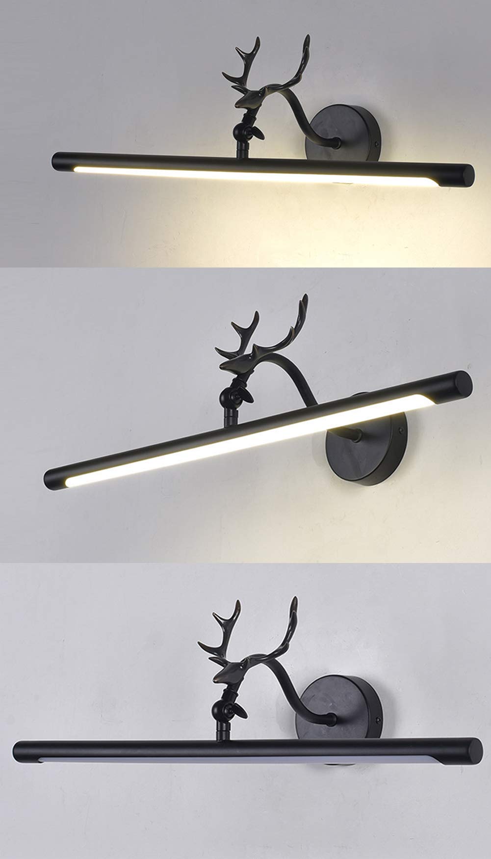 YKLL Retro LED Mirror Lamp - Adjustable Wall Light for Bathroom, Bedroom, Dressing Table & Vanity - Acrylic Waterproof Design - Black Bedside Decor Lighting (75CM 16W) - Perfect for Makeup, Shaving & Home Decor