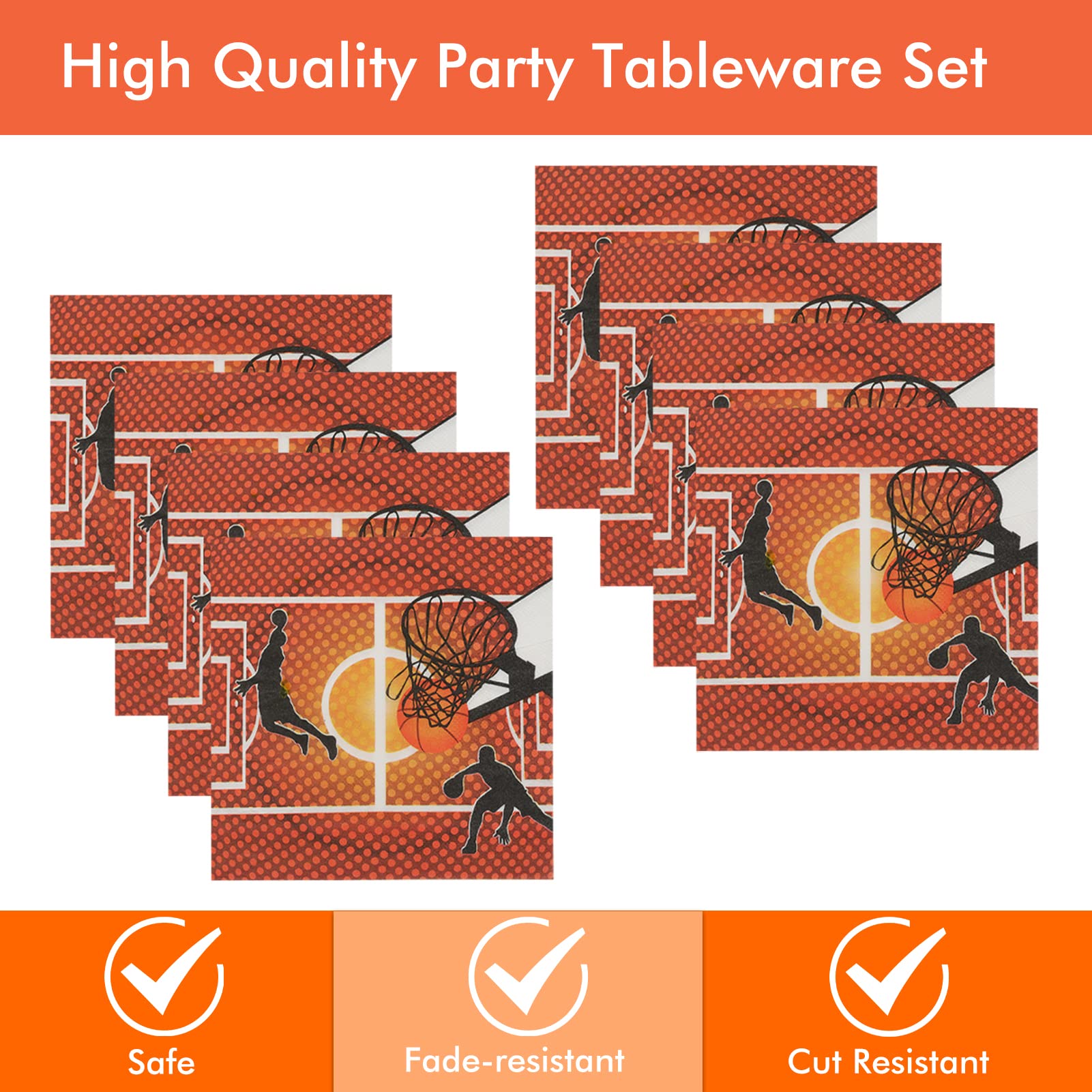 Basketball Birthday Party Decorations Set - 12 Inch Plates, 6.5 Inch Napkins & 54x108 Inch Tablecloth - Sports Theme Party Supplies for Kids, Boys, Teenagers - Perfect for Birthday Celebrations, Game Nights, and Sports Themed Events