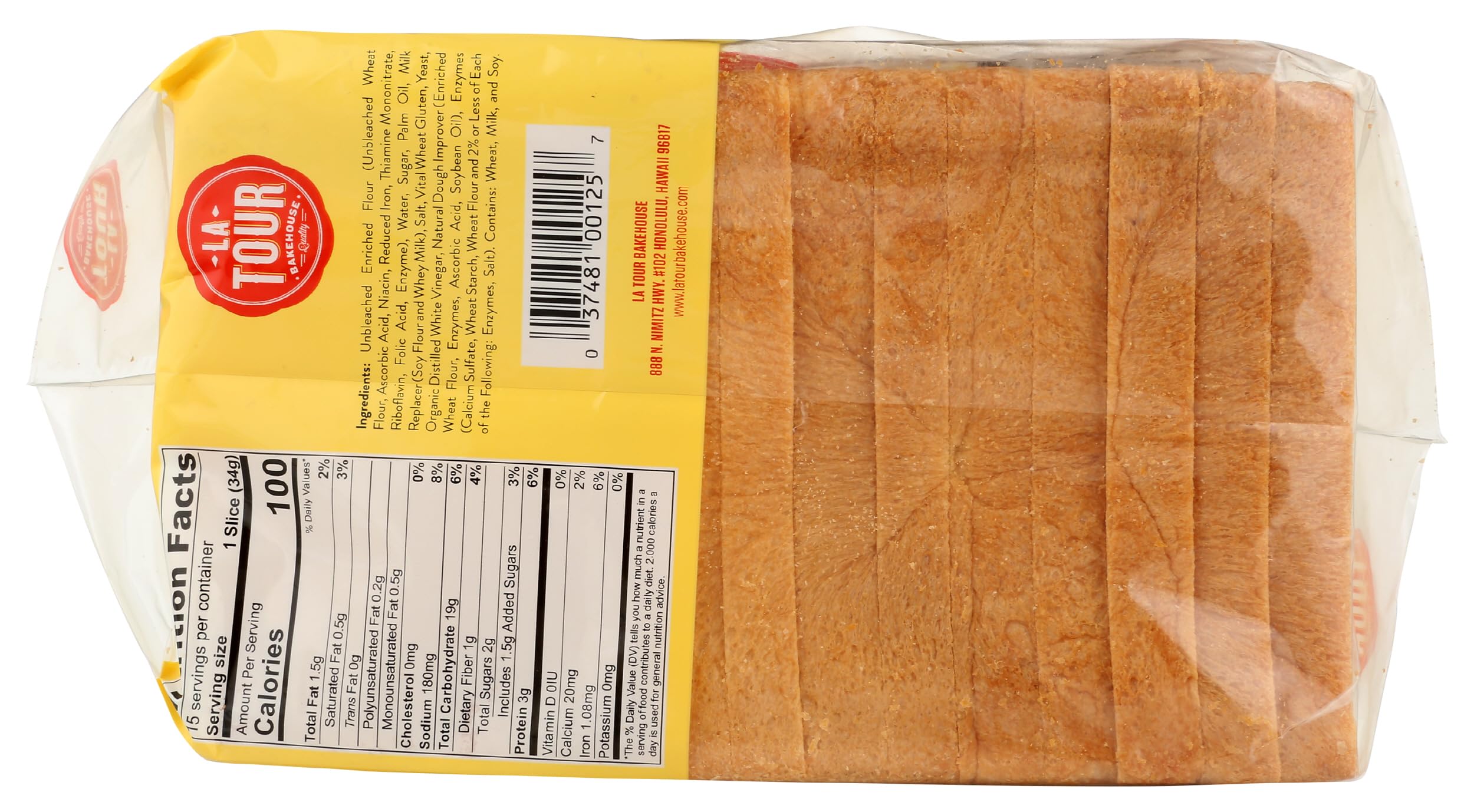 LA TOUR BAKEHOUSE Japanese Style White Bread - 18oz Soft Fluffy Milk Bread - Perfect for Sandwiches, Toast & Breakfast