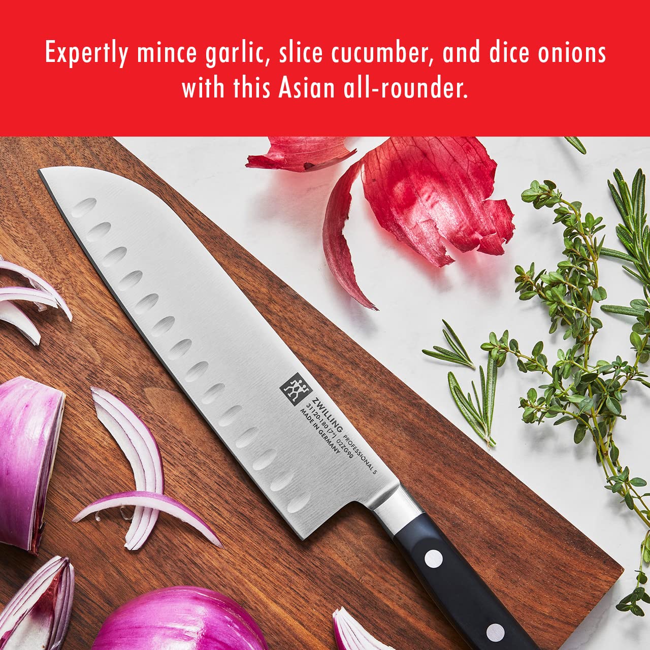 ZWILLING Professional S 7-inch Santoku Knife - Razor-Sharp German Hollow Edge, Premium Special Formula Steel, Handcrafted in Germany for 300 Years, Dishwasher Safe - Perfect for Slicing, Dicing, and Chopping Vegetables, Meat, and Fish