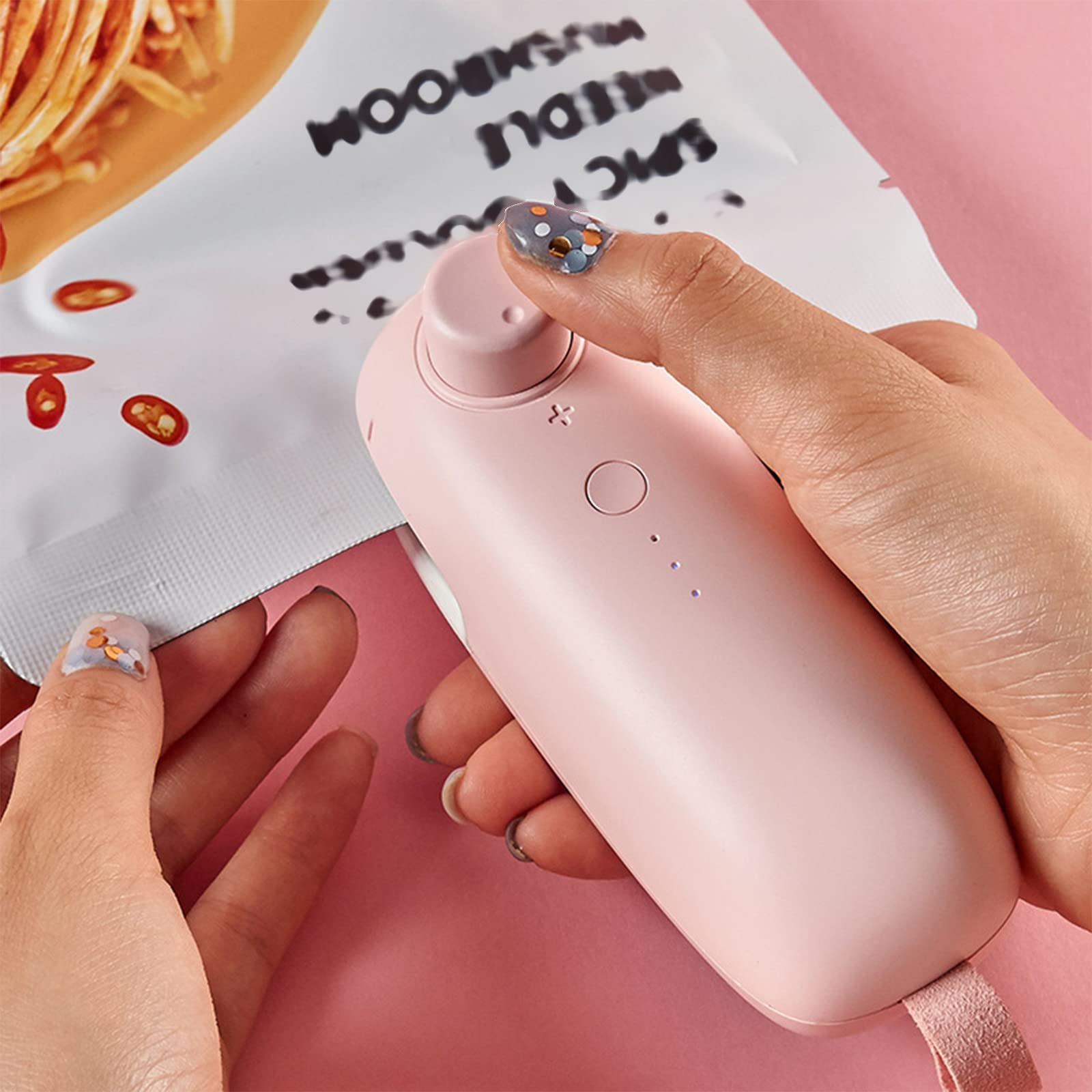 Mini Bag Sealer - Handheld Vacuum Sealer & Cutter, 3-Speed Adjustable Heat Sealer for Plastic Bags, Food Storage, Snacks & Fresh Produce | Portable Resealer Machine for Kitchen, Travel & Camping (Pink)