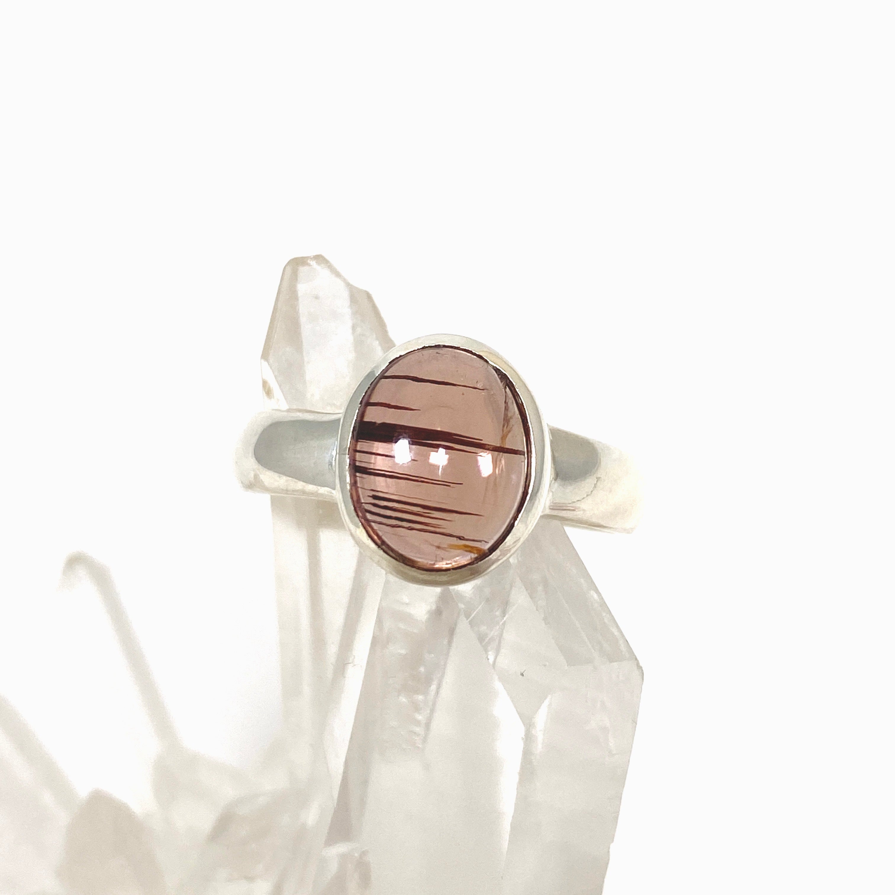 Pink Tourmaline Oval Cabochon Ring - Size 8 - Sterling Silver Women's Jewelry - Perfect for Valentine's Day Gifts & Anniversary Presents