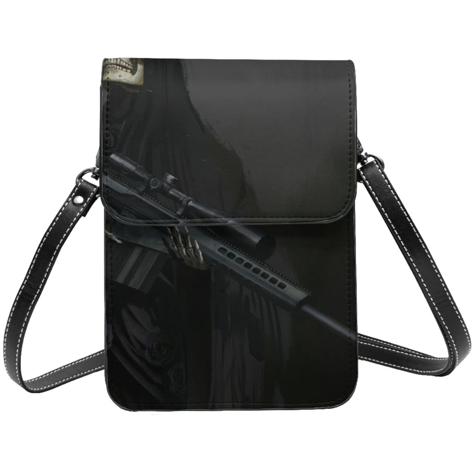 Grim Reaper Skull Leather Crossbody Phone Purse for Women - Gothic Mini Cell Phone Bag with Adjustable Strap - Perfect for Halloween, Cosplay & Gothic Fashion Accessories