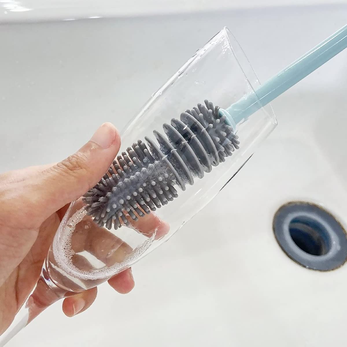 Nirency Silicone Bottle Cleaning Brush - Reusable Water Bottle Cleaner for Baby Feeding, Glass, Flasks & Travel Mugs - Long Handle Deep Cleaning Brush (Pack of 1) - Perfect for Home, Office & Outdoor Use