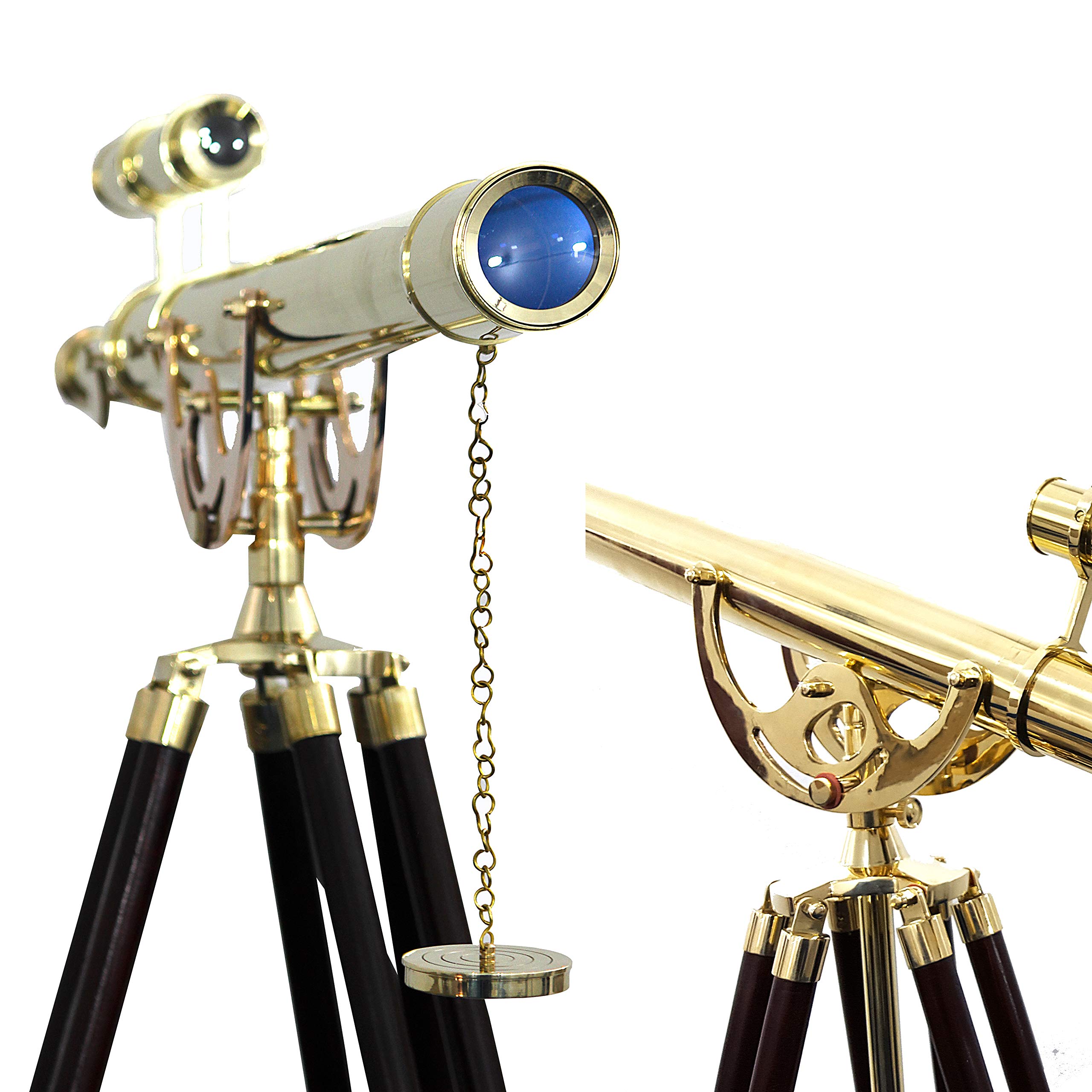 Premium Brass Maritime Telescope with Double Barrel & Wooden Tripod Stand - Vintage Nautical Spyglass for Harbor Navigation, Bird Watching & Outdoor Exploration