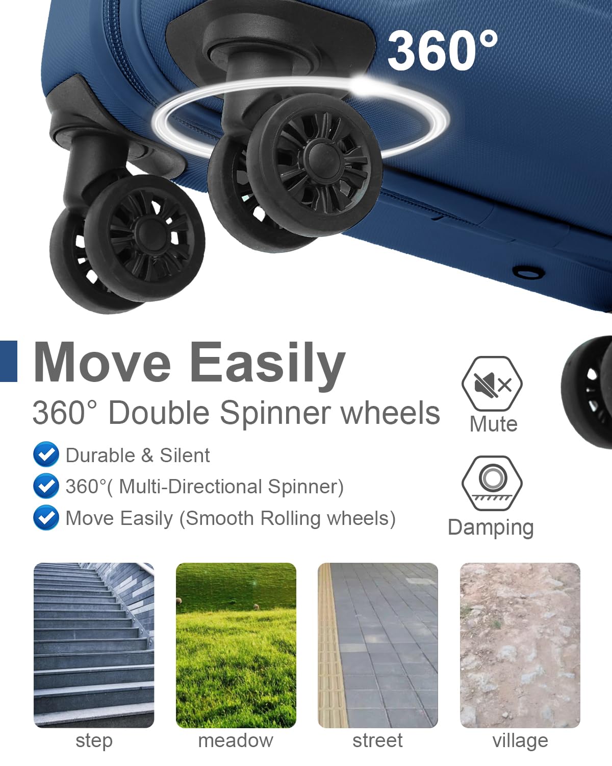 3-Piece ABS Hardshell Luggage Set with 360° Spinner Wheels - TSA Approved Lightweight Suitcases for Travel (Navy Blue) | Perfect for Family Vacations, Business Trips & International Travel